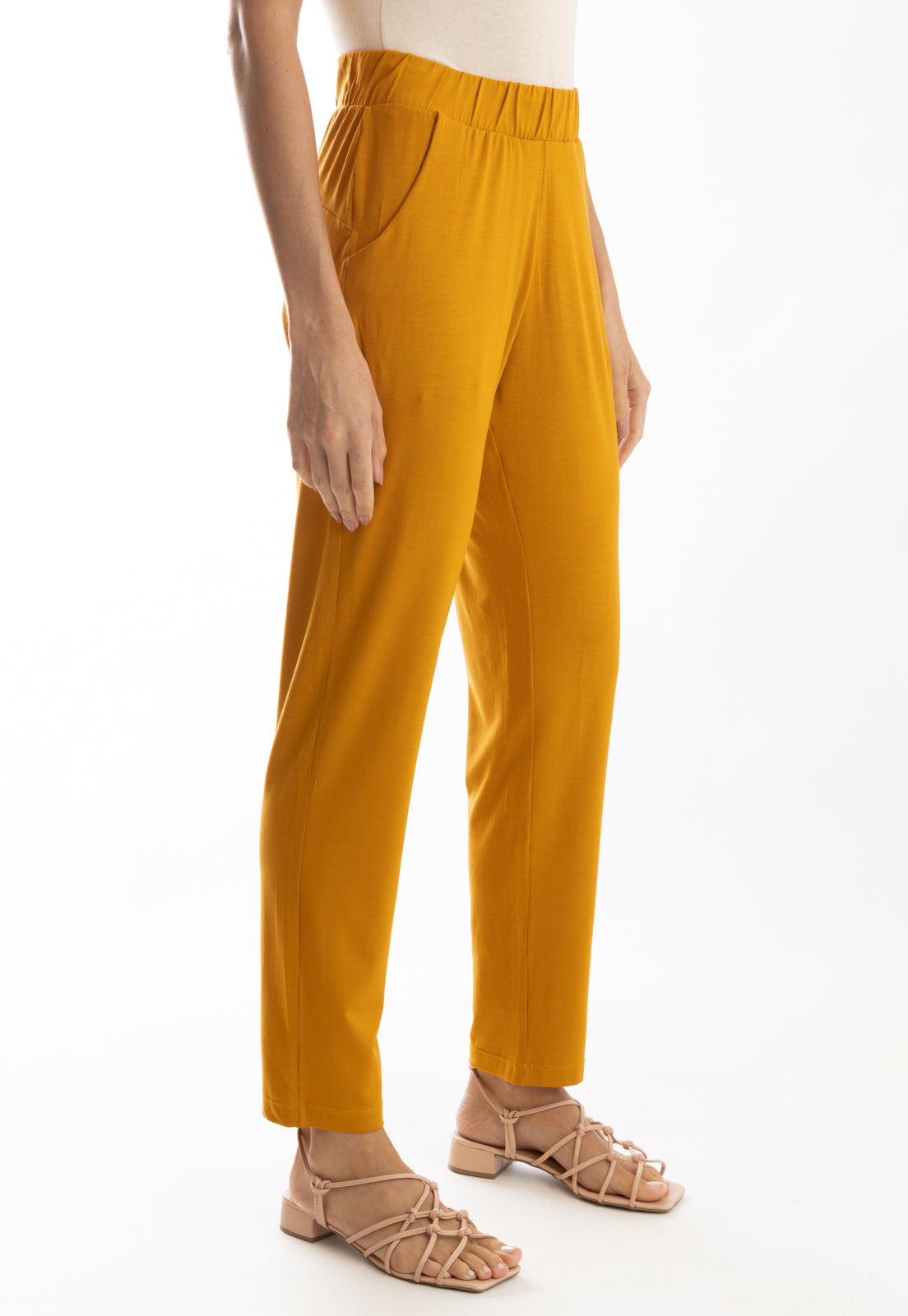 Grua  Yellow Mustard Plain Pants Elasticated-Waist Trousers
