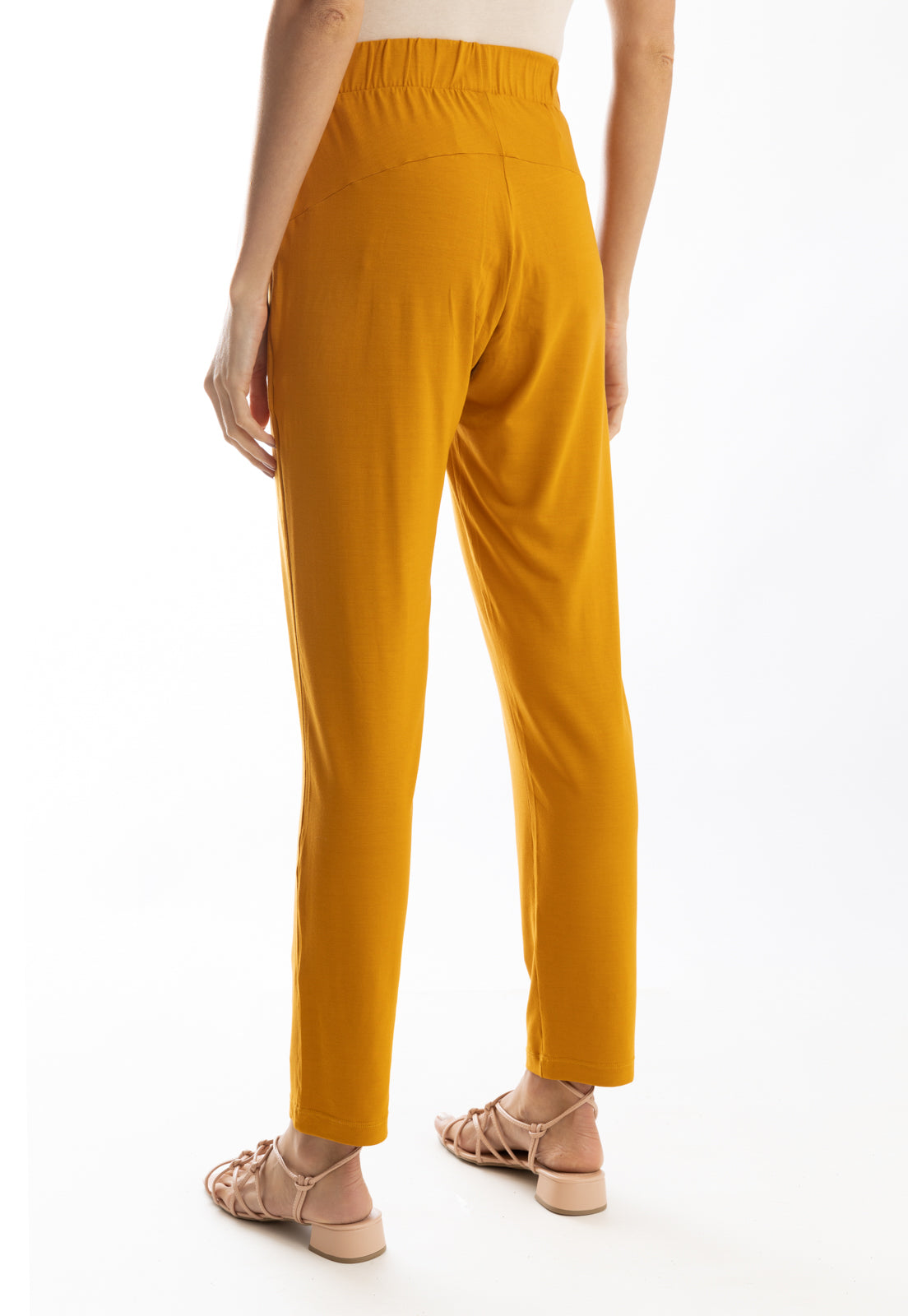 Grua  Yellow Mustard Plain Pants Elasticated-Waist Trousers