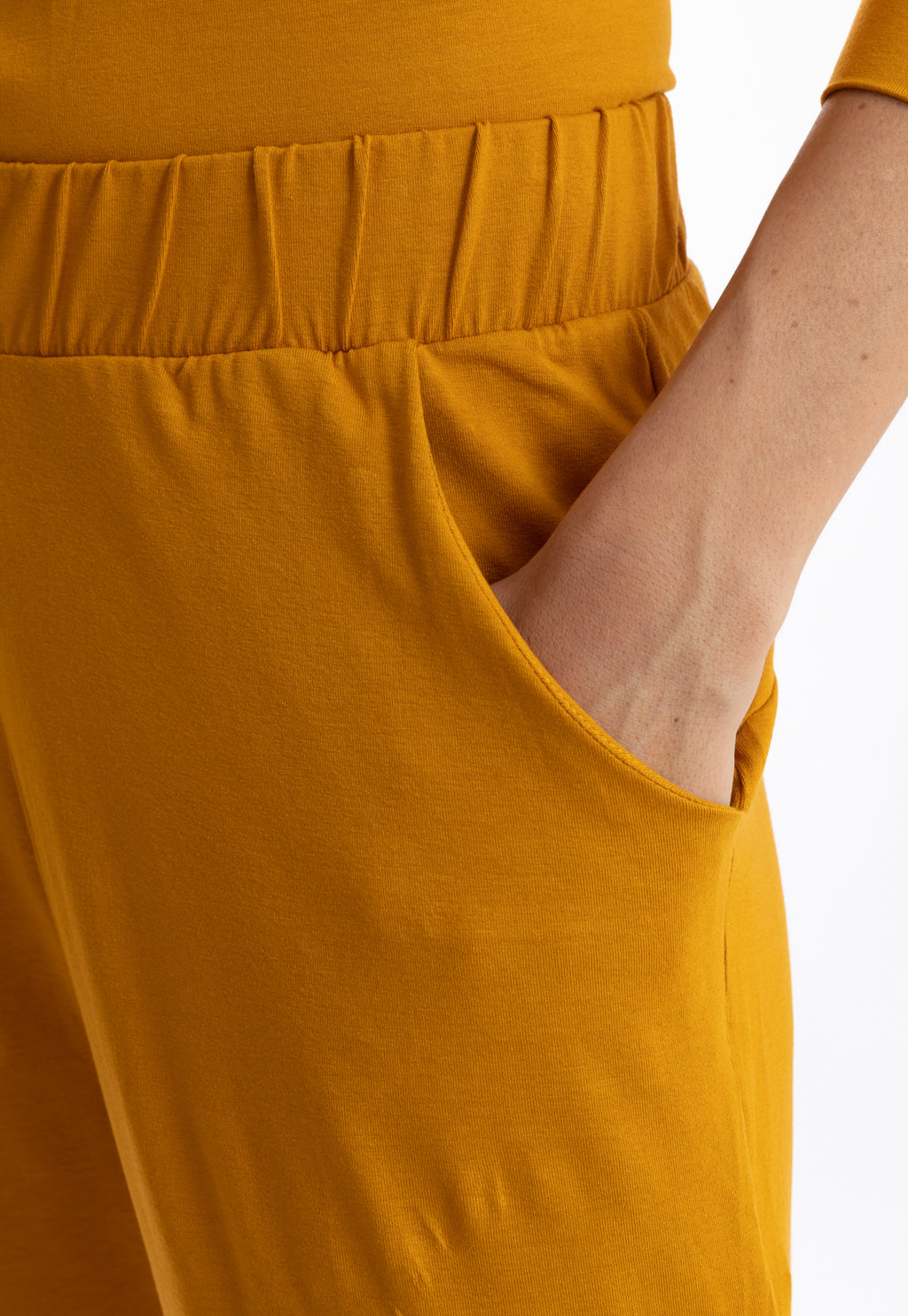 Grua  Yellow Mustard Plain Pants Elasticated-Waist Trousers