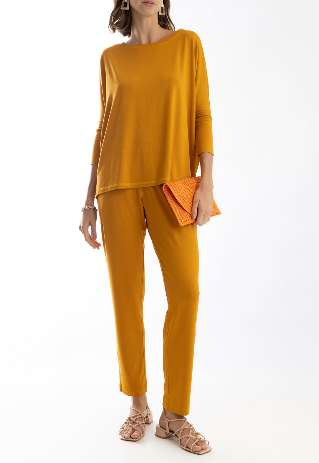 Grua  Yellow Mustard Plain Pants Elasticated-Waist Trousers