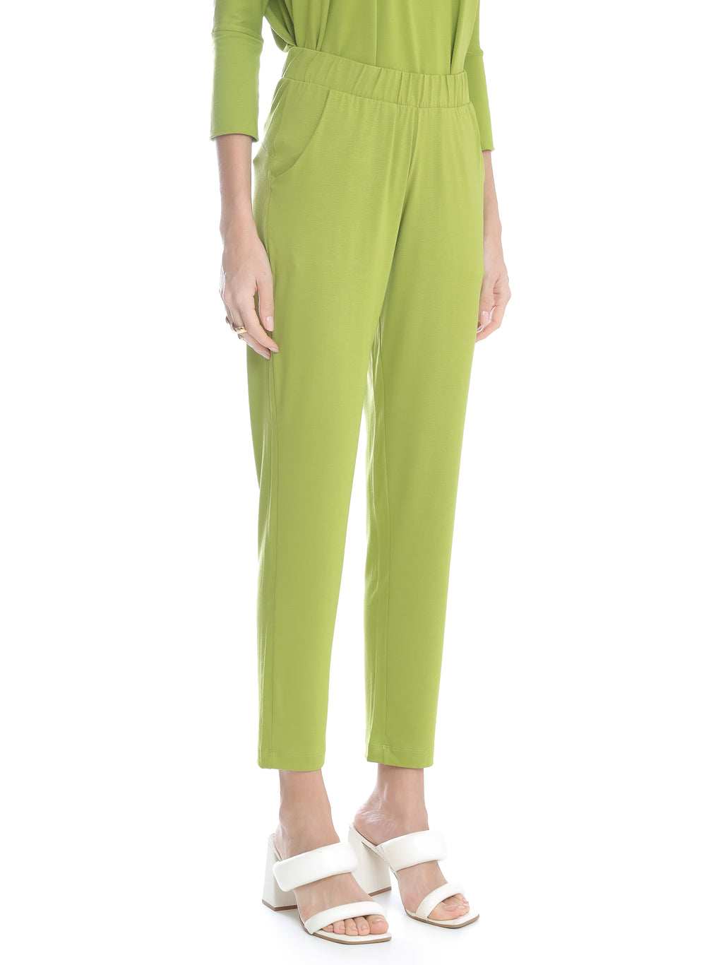 Grua Green Plain Pants Elasticated-Waist Trousers