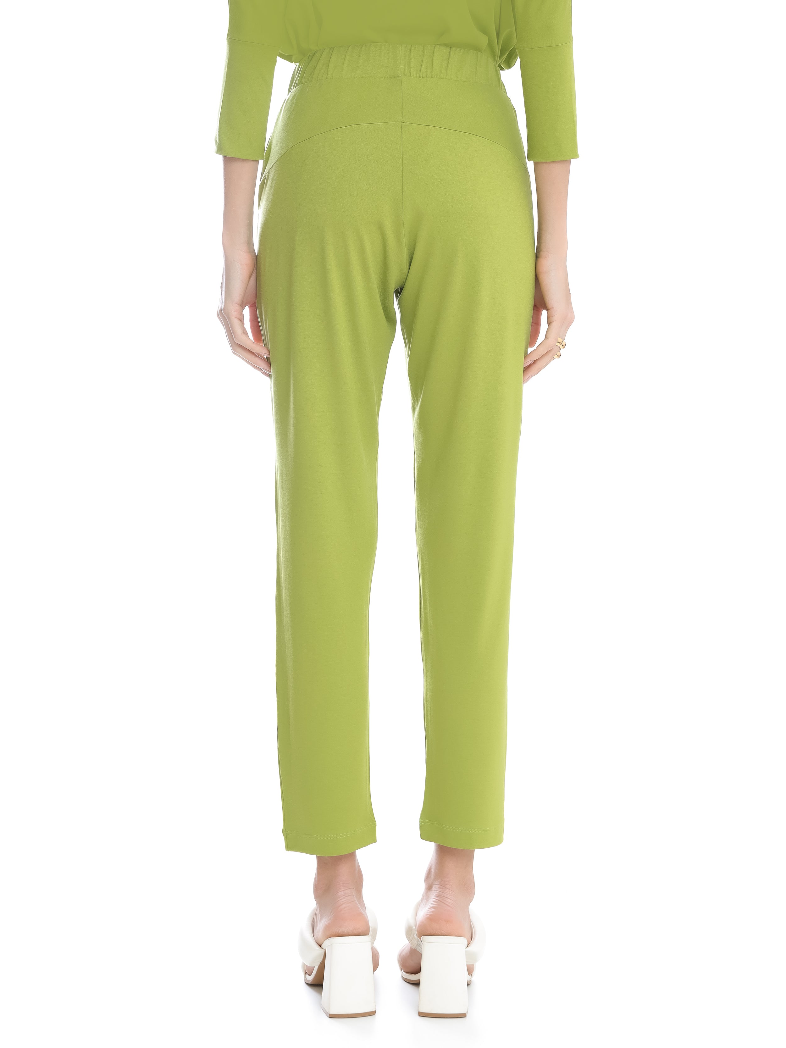 Grua Green Plain Pants Elasticated-Waist Trousers