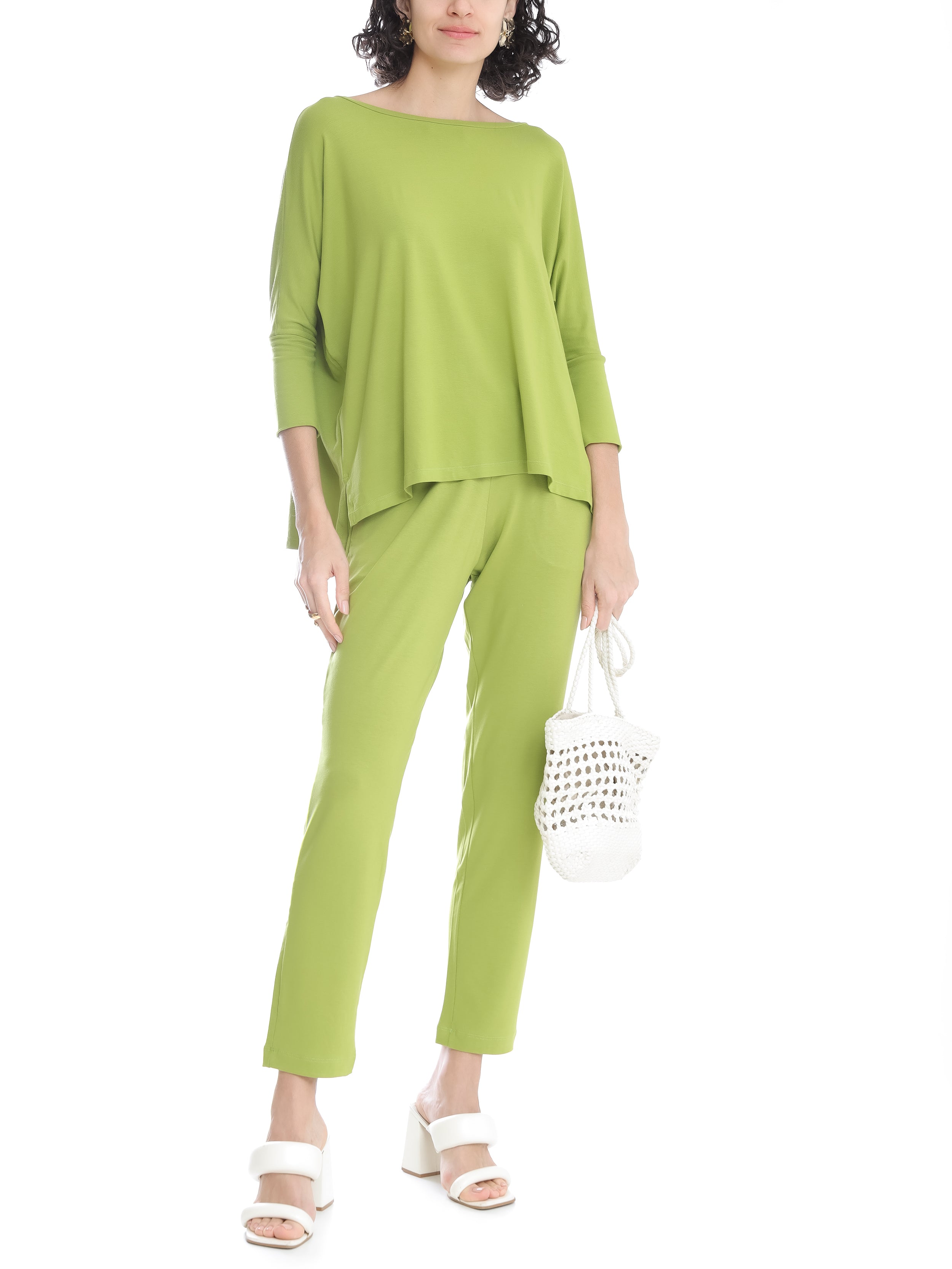 Grua Green Plain Pants Elasticated-Waist Trousers