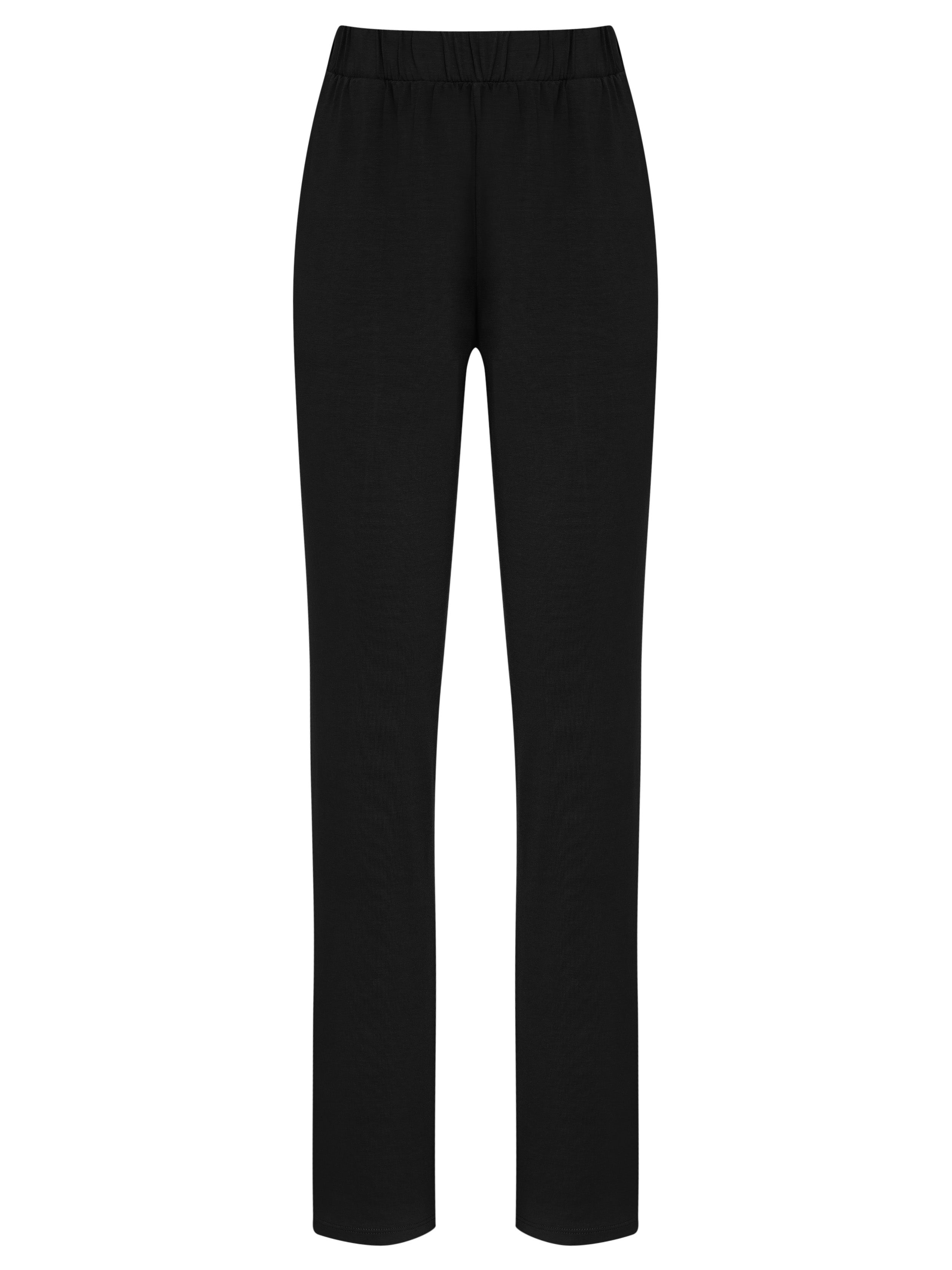 Cardeal Black Plain Pants Elasticated-Waist Trousers