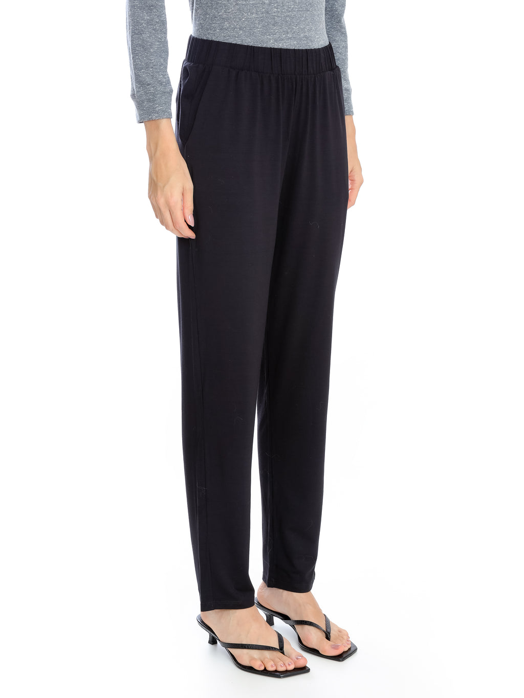 Cardeal Black Plain Pants Elasticated-Waist Trousers