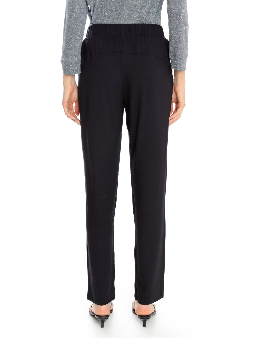 Cardeal Black Plain Pants Elasticated-Waist Trousers