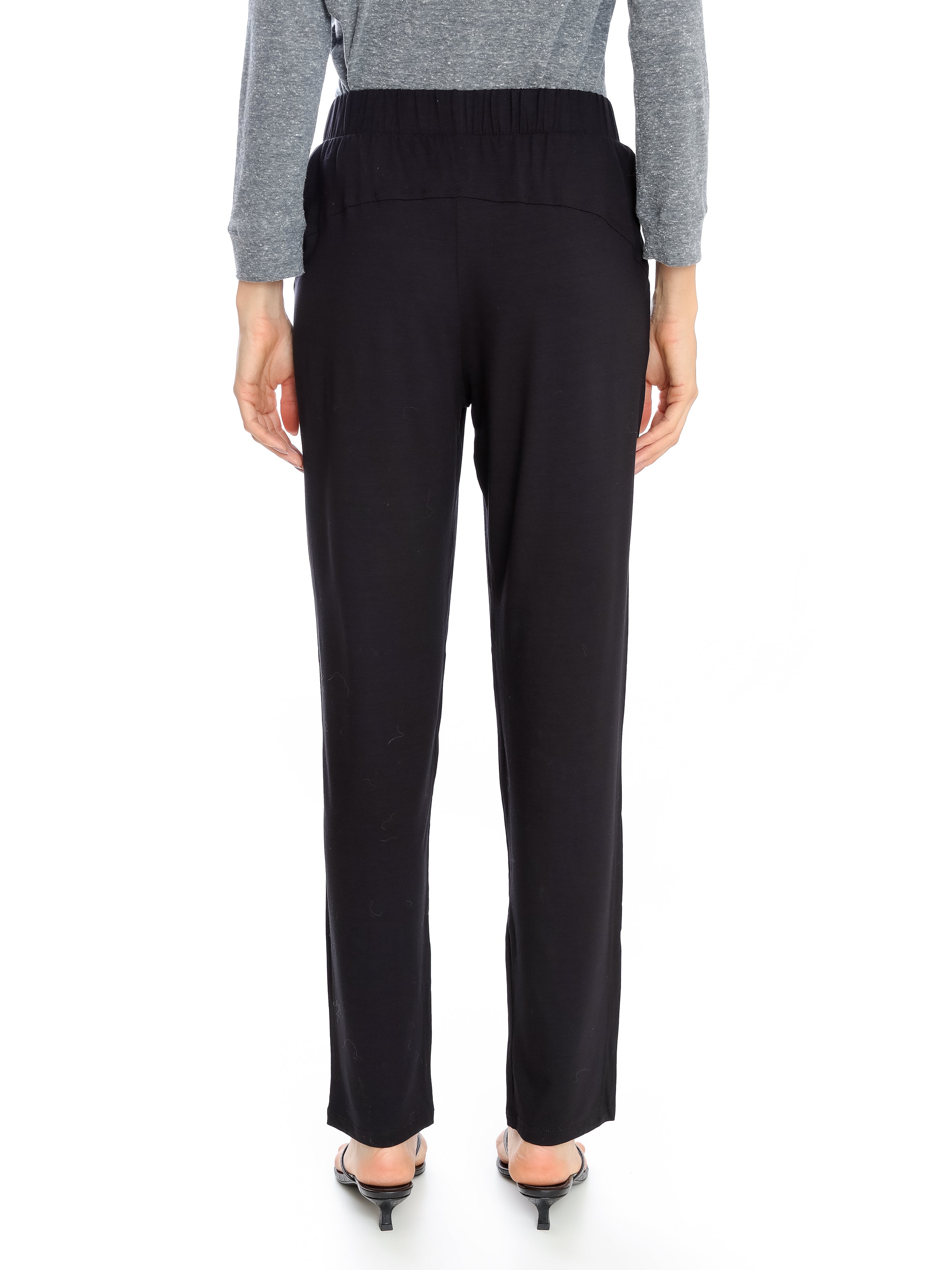 Cardeal Black Plain Pants Elasticated-Waist Trousers