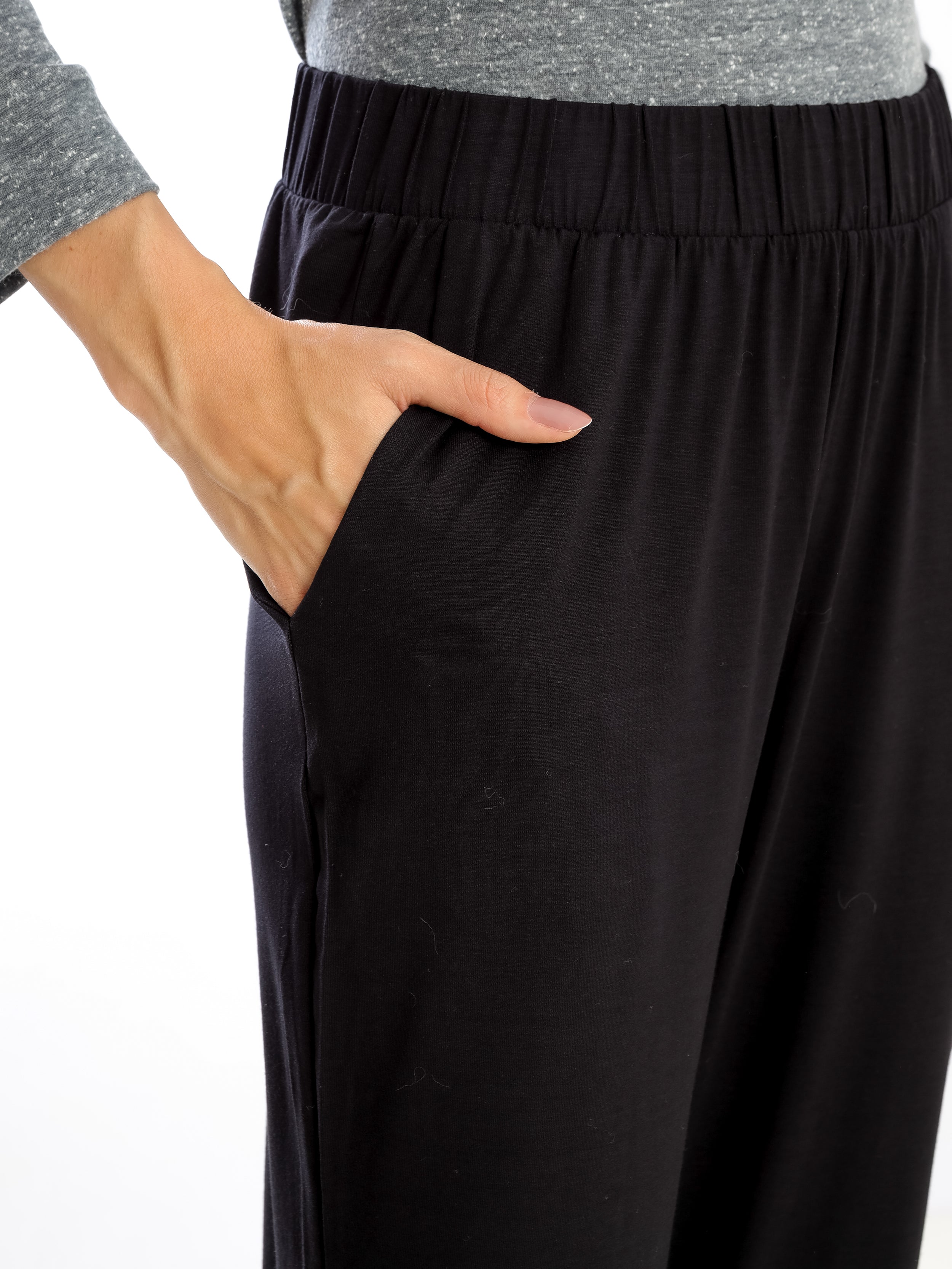 Cardeal Black Plain Pants Elasticated-Waist Trousers