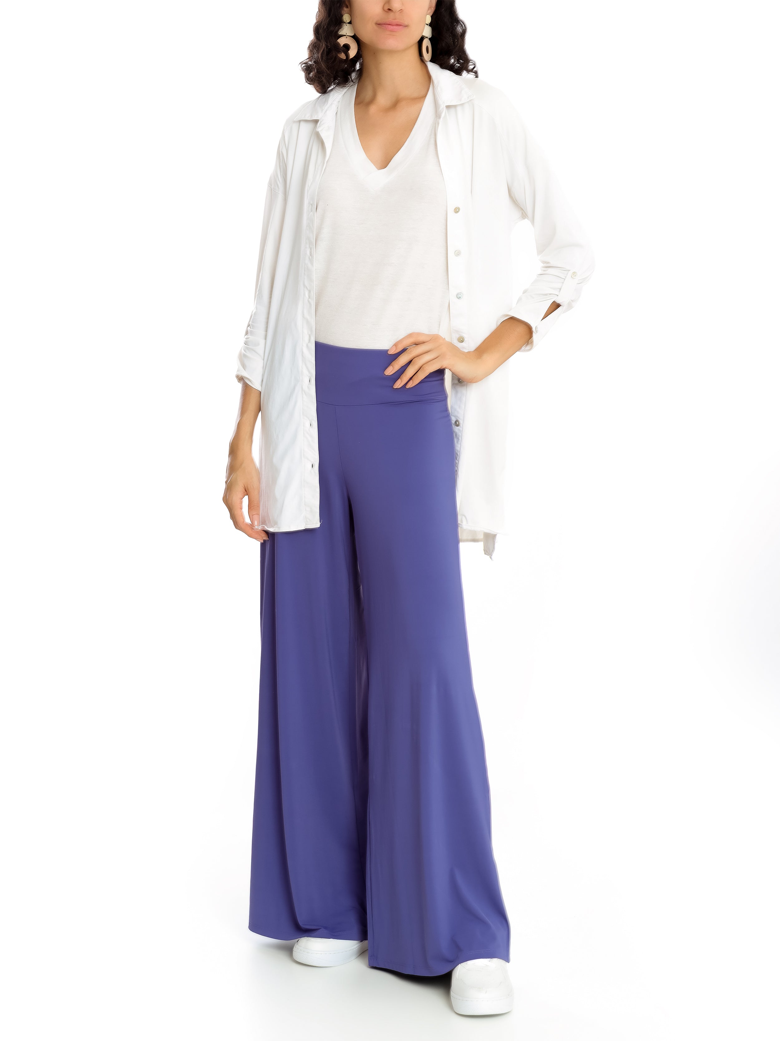 Gardens Purple Plain High-Waisted Palazzo Pants