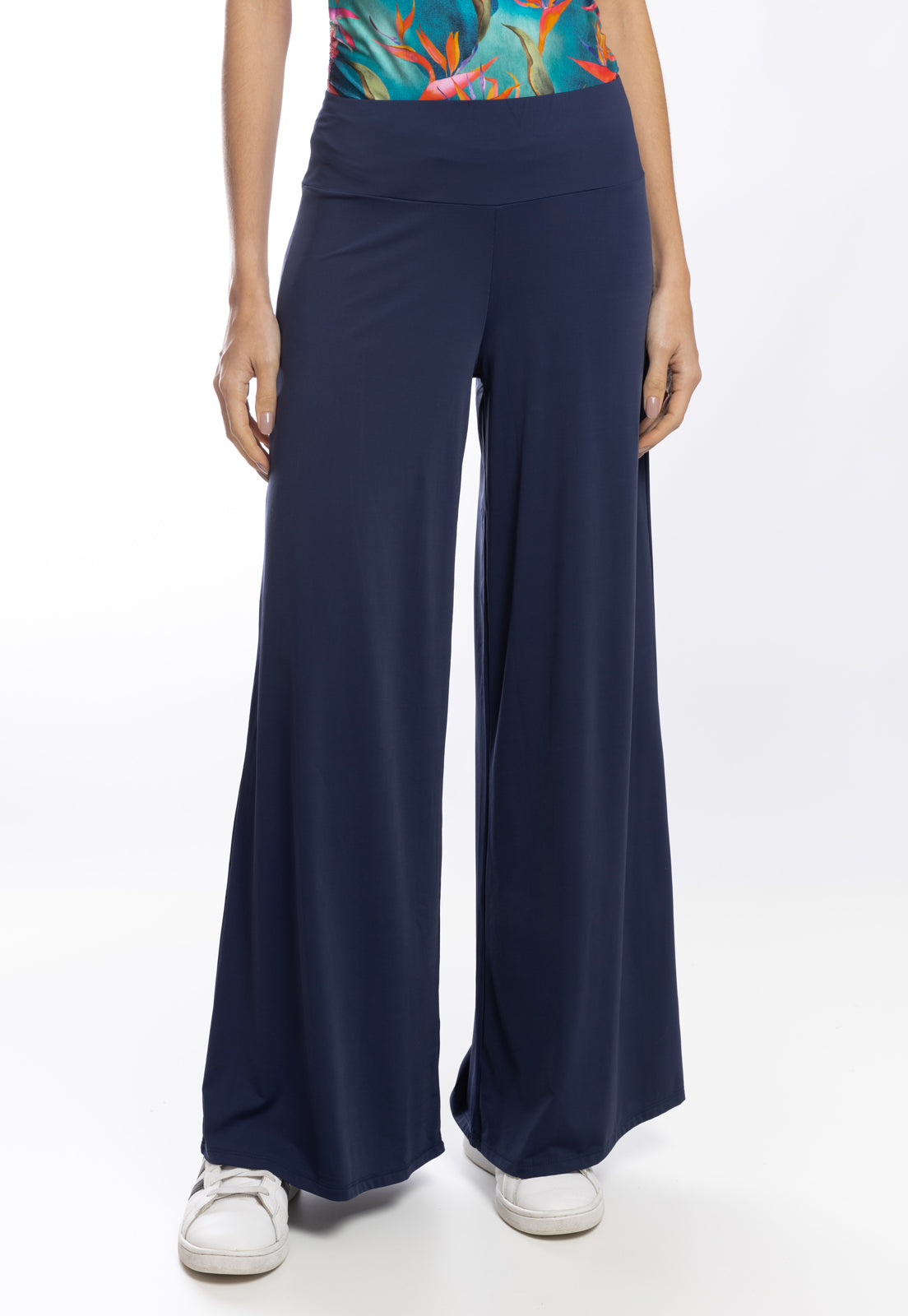 Gardens Blue Plain High-Waisted Palazzo Pants