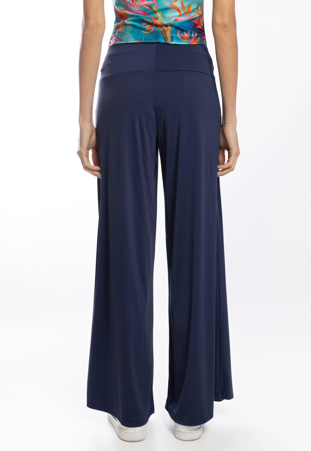 Gardens Blue Plain High-Waisted Palazzo Pants