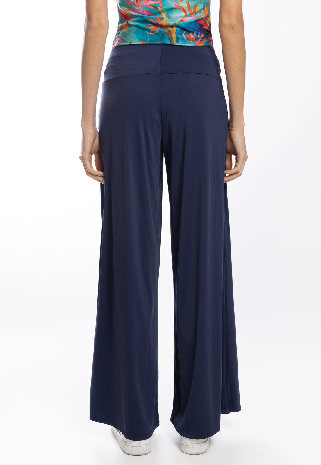 Gardens Blue Plain High-Waisted Palazzo Pants