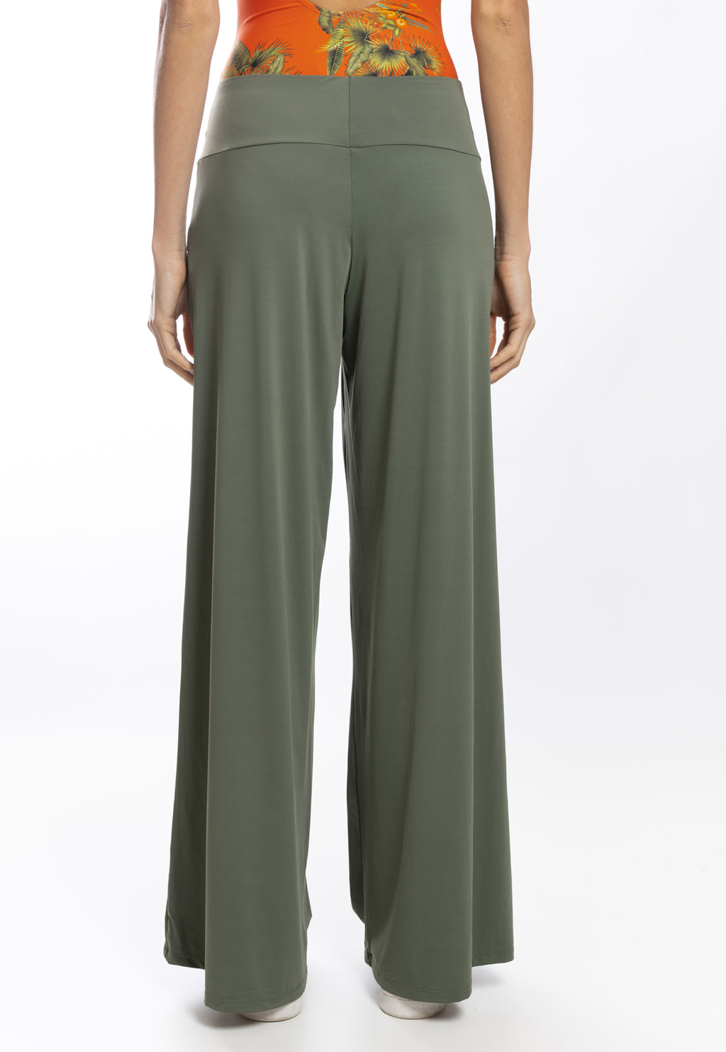Gardens Green Plain High-Waisted Palazzo Pants