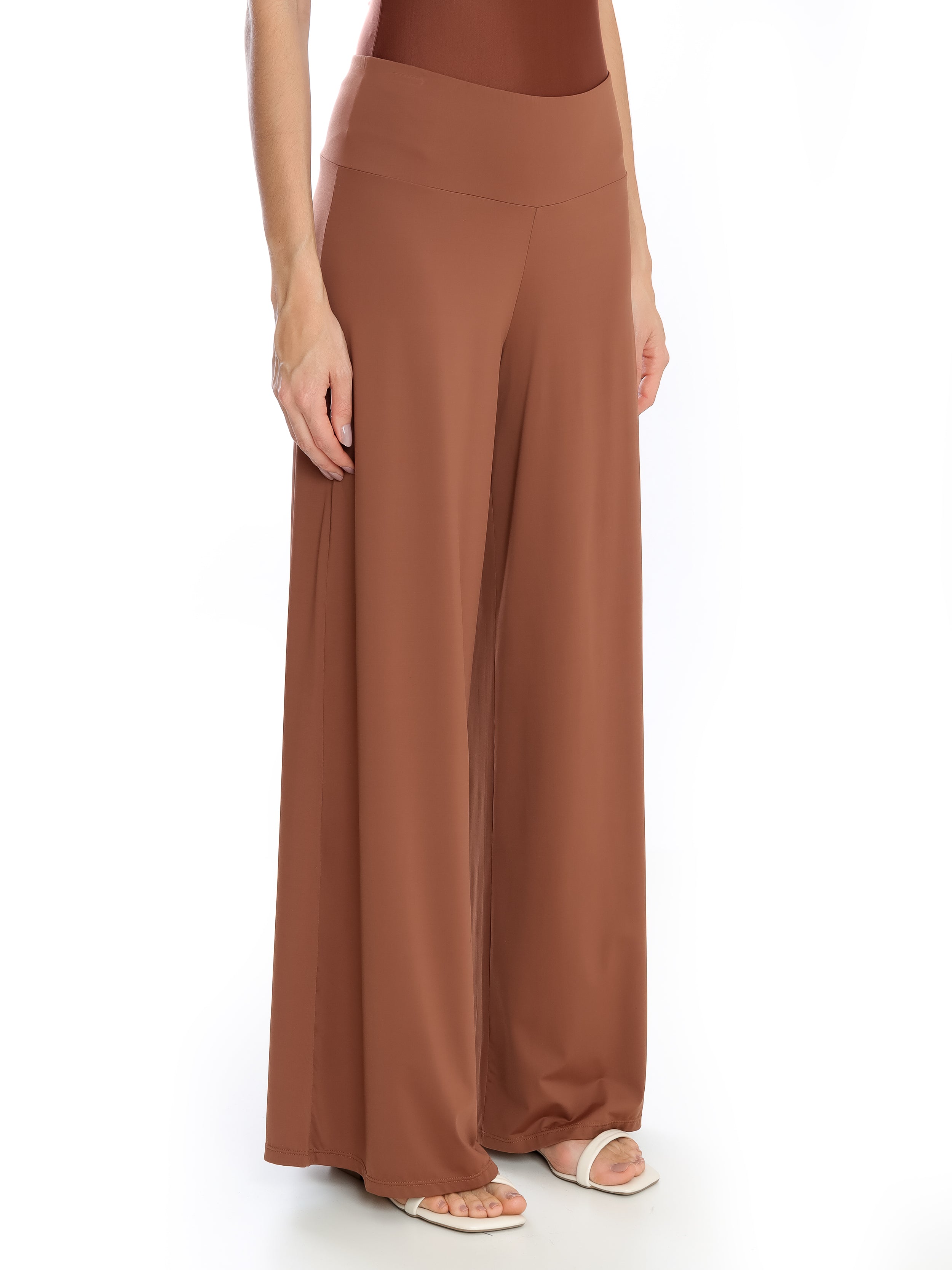 Gardens Brown Plain High-Waisted Palazzo Pants