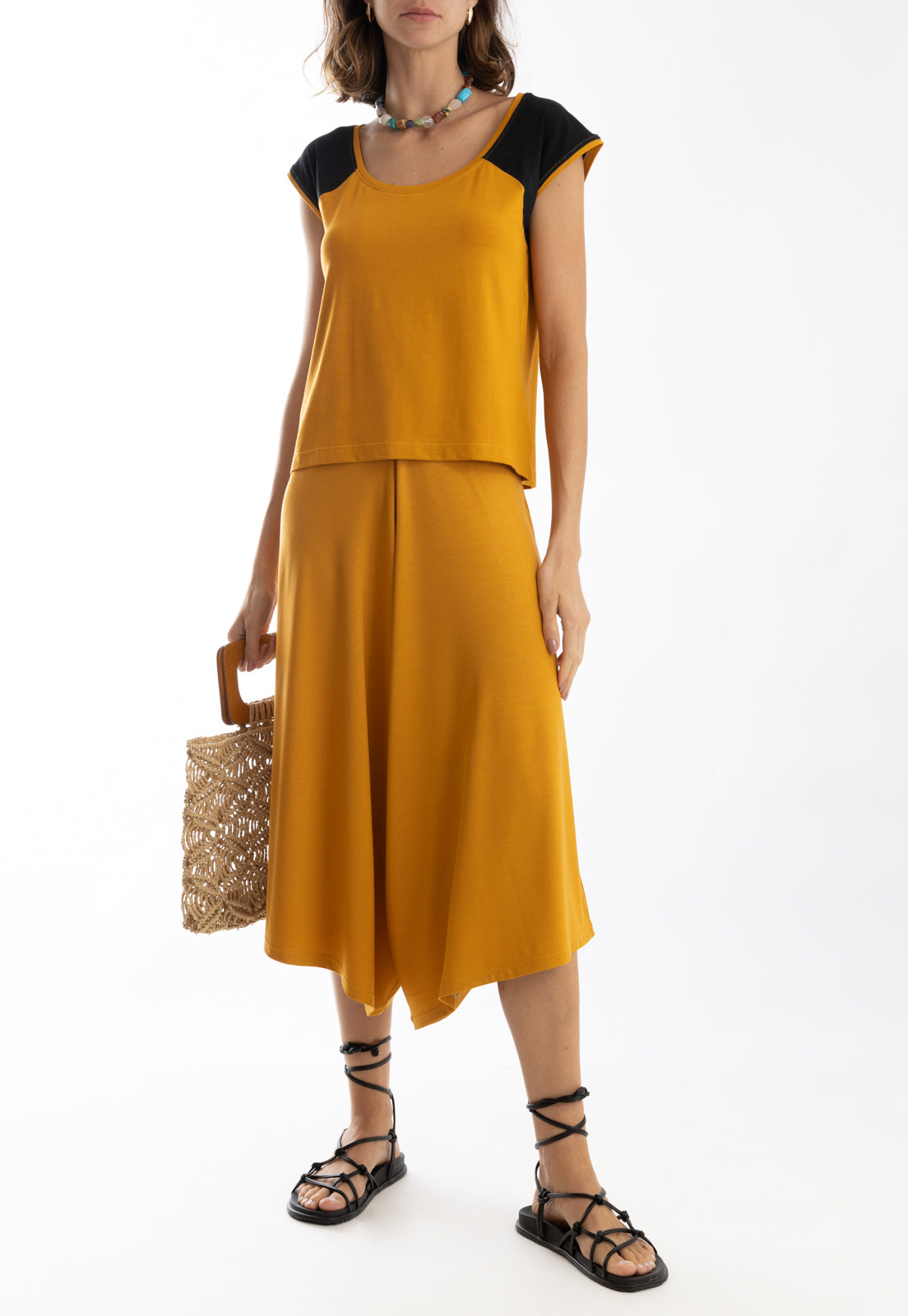 Bigua Yellow Mustard Plain Raglan-Sleeve T-Shirt