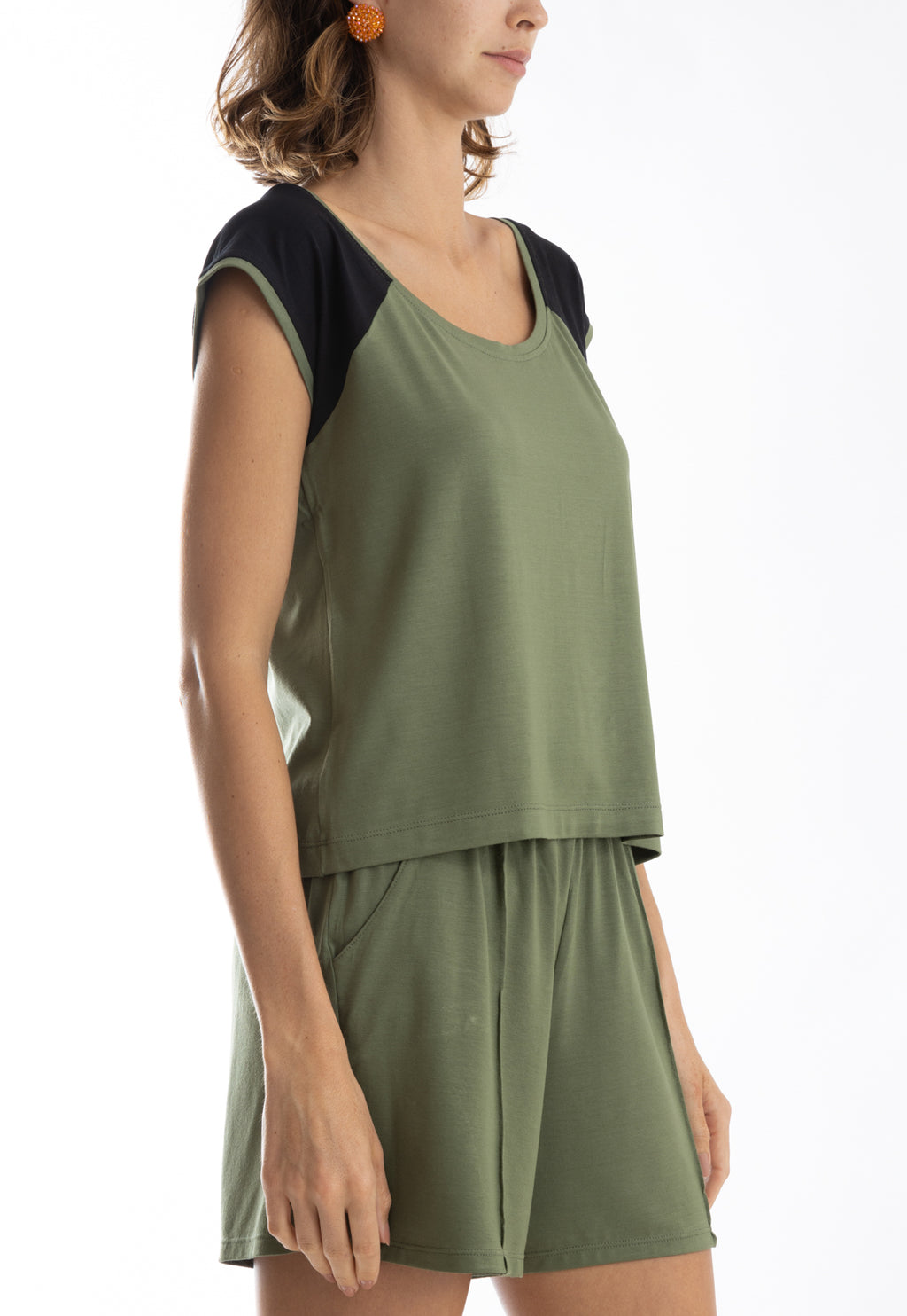 Bigua Military Green Plain Raglan-Sleeve T-Shirt