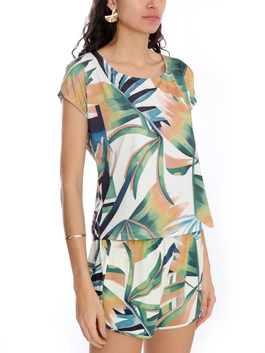 Symi Leaf-Print Tie-Back T-Shirt Sumatra