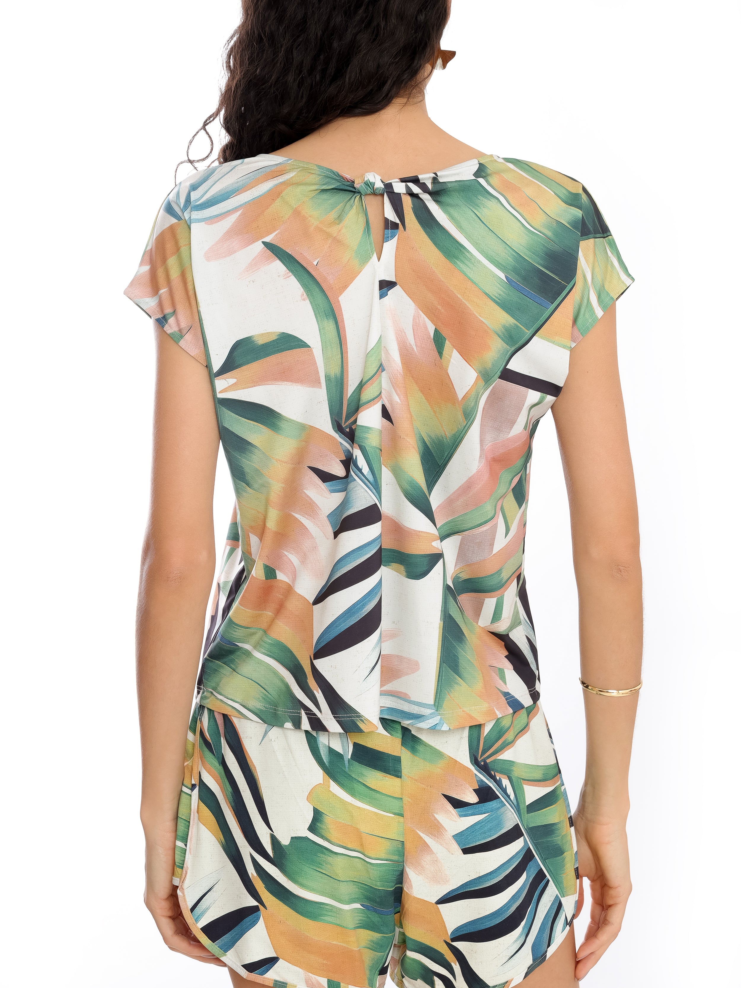 Symi Leaf-Print Tie-Back T-Shirt Sumatra