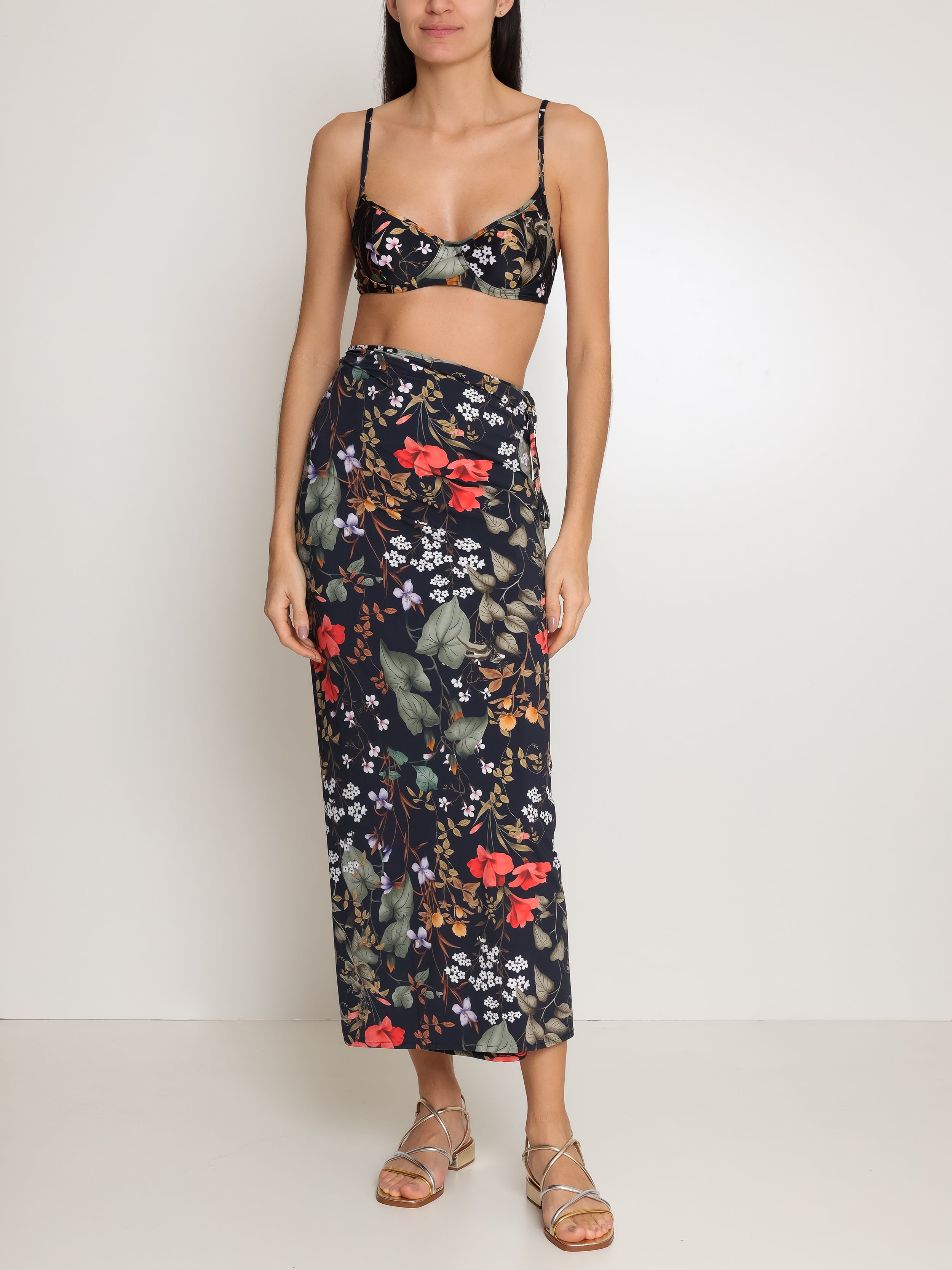 Diana Floral-Print Skirt Pareo Knotted Cover-Up Orvalho