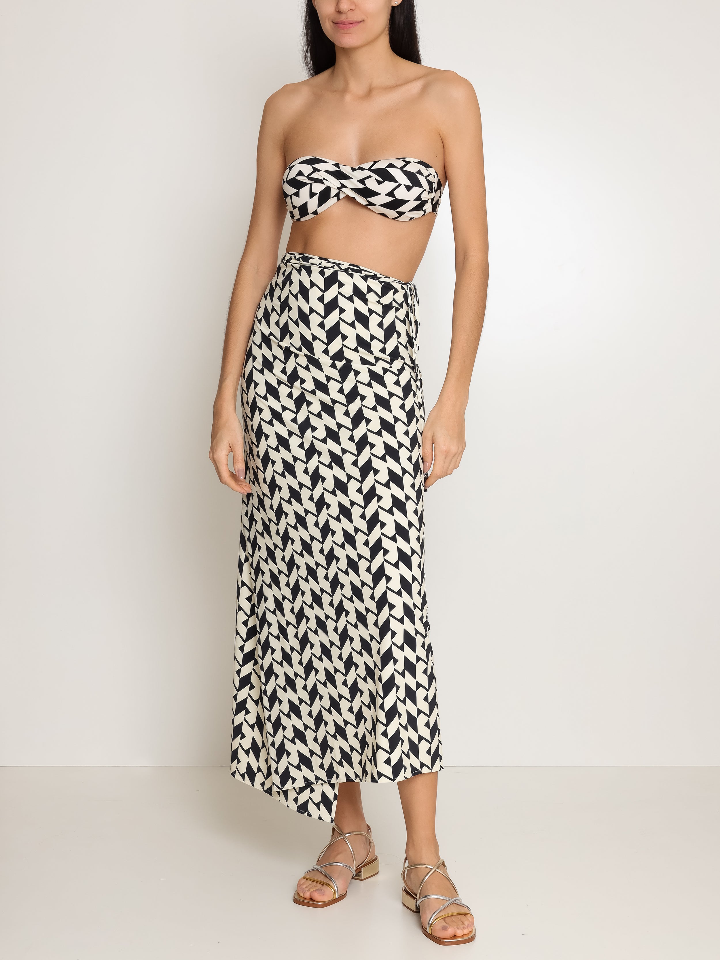 Diana Geometric-Print Skirt Pareo Knotted Cover-Up