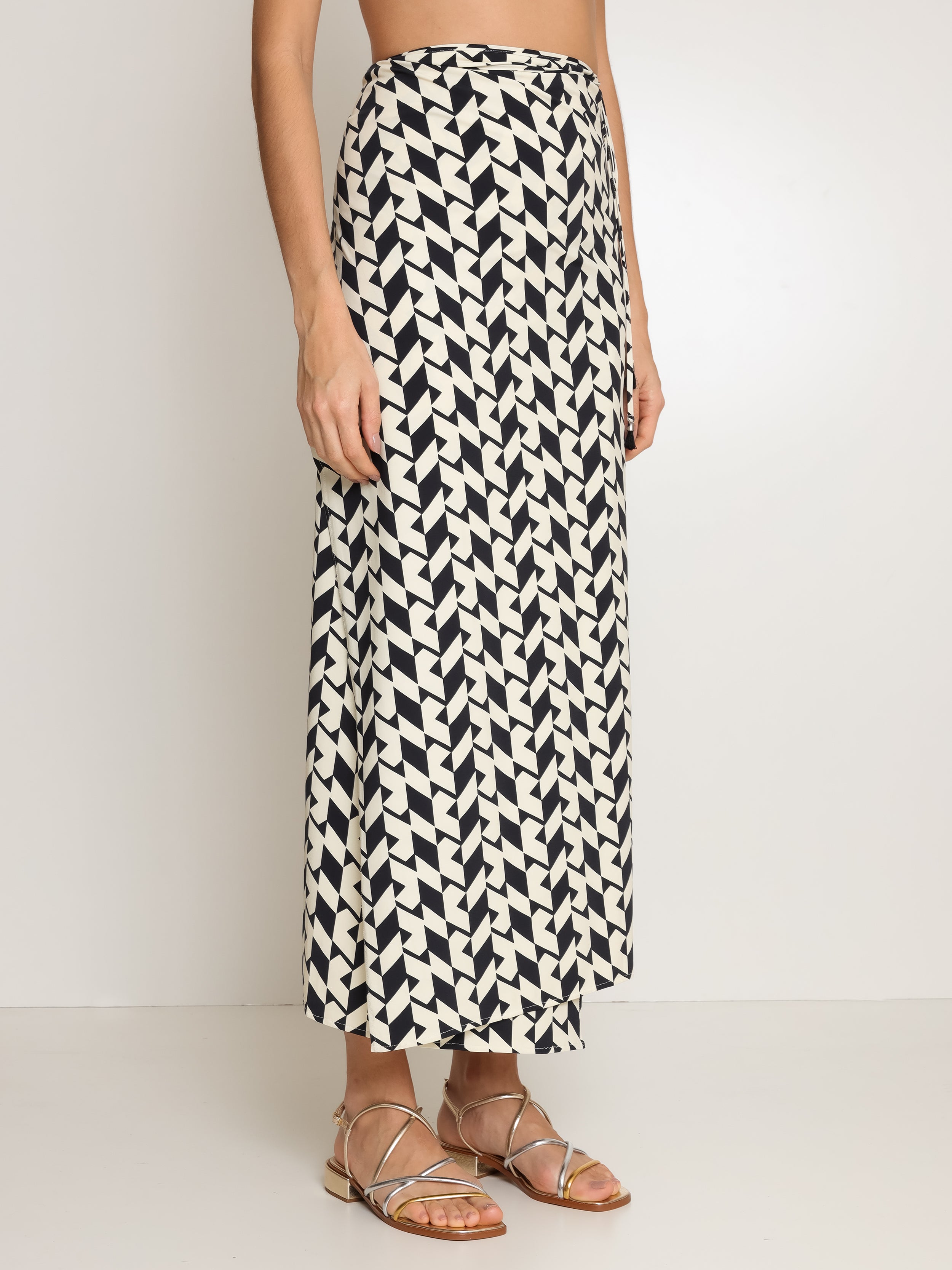 Diana Geometric-Print Skirt Pareo Knotted Cover-Up