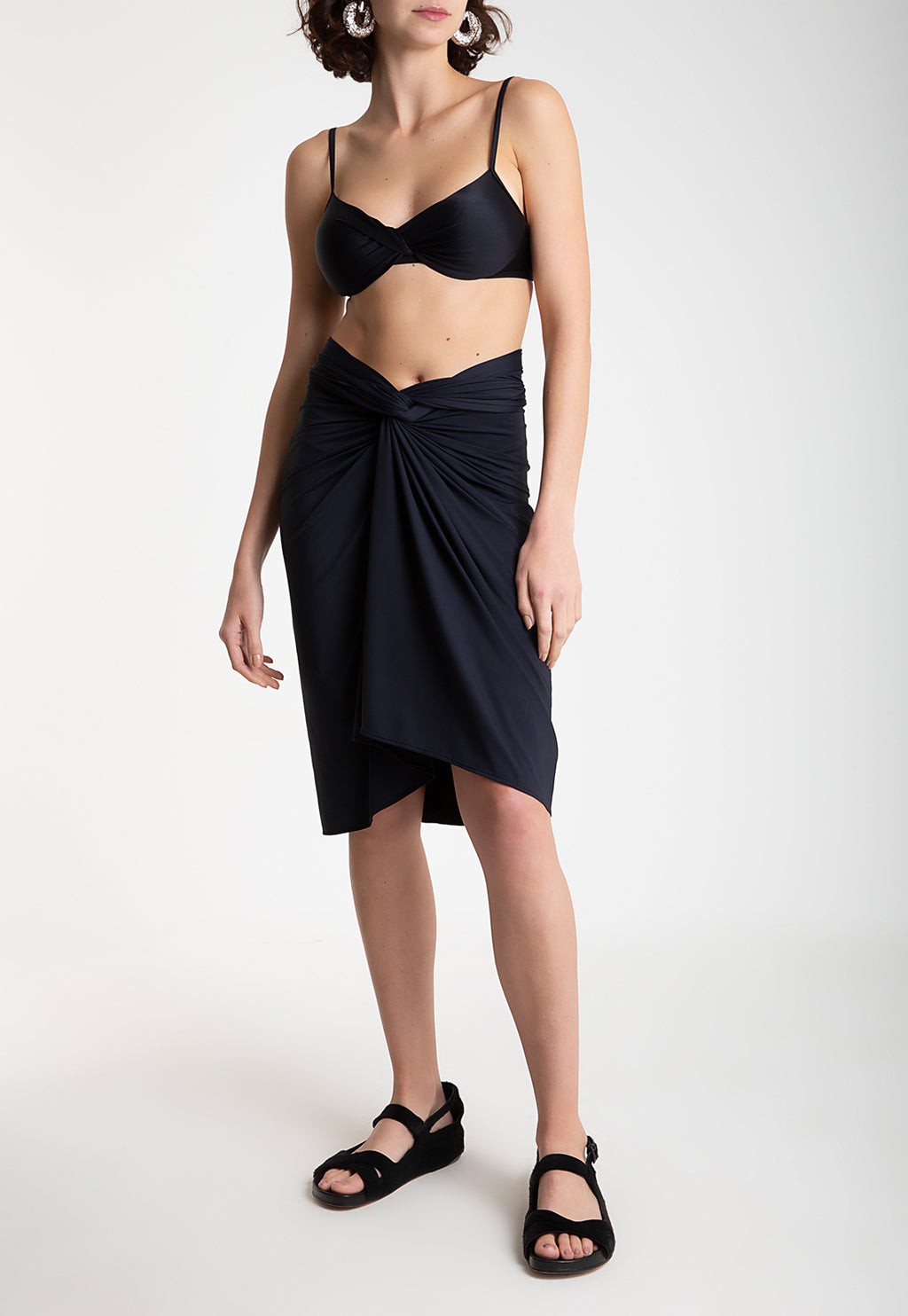 Orixa Black Plain Pareo Multi-Wear Wraparound Midi Skirt