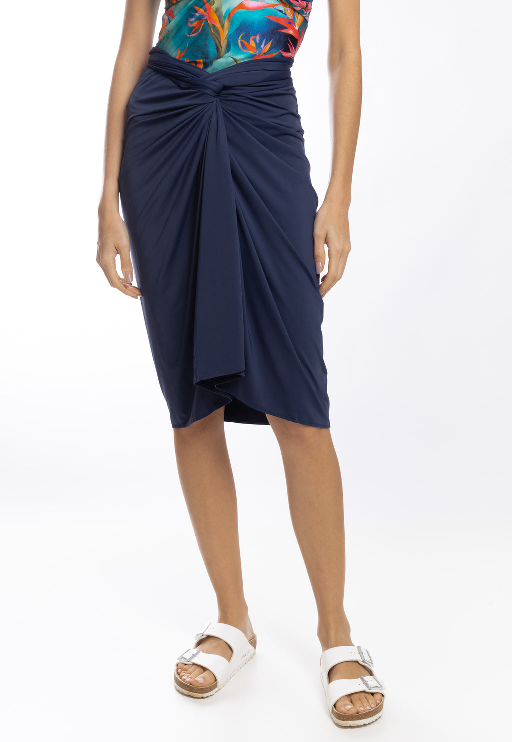 Orixa Blue Plain Pareo Multi-Wear Wraparound Midi Skirt