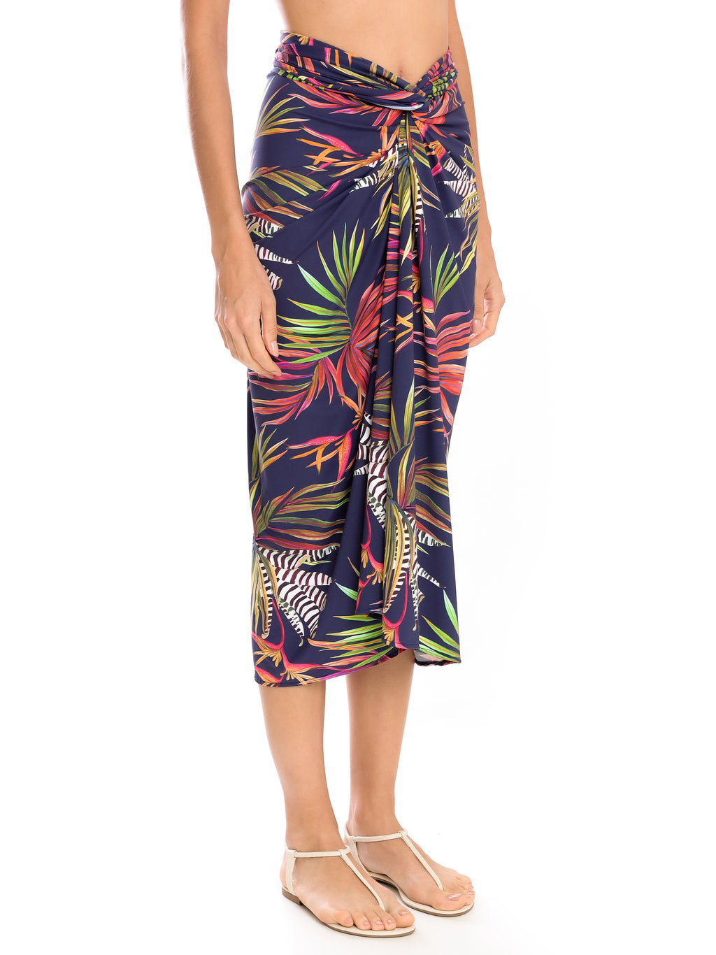 Diana Foliage-Print Skirt Pareo Knotted Cover-Up Jakarta