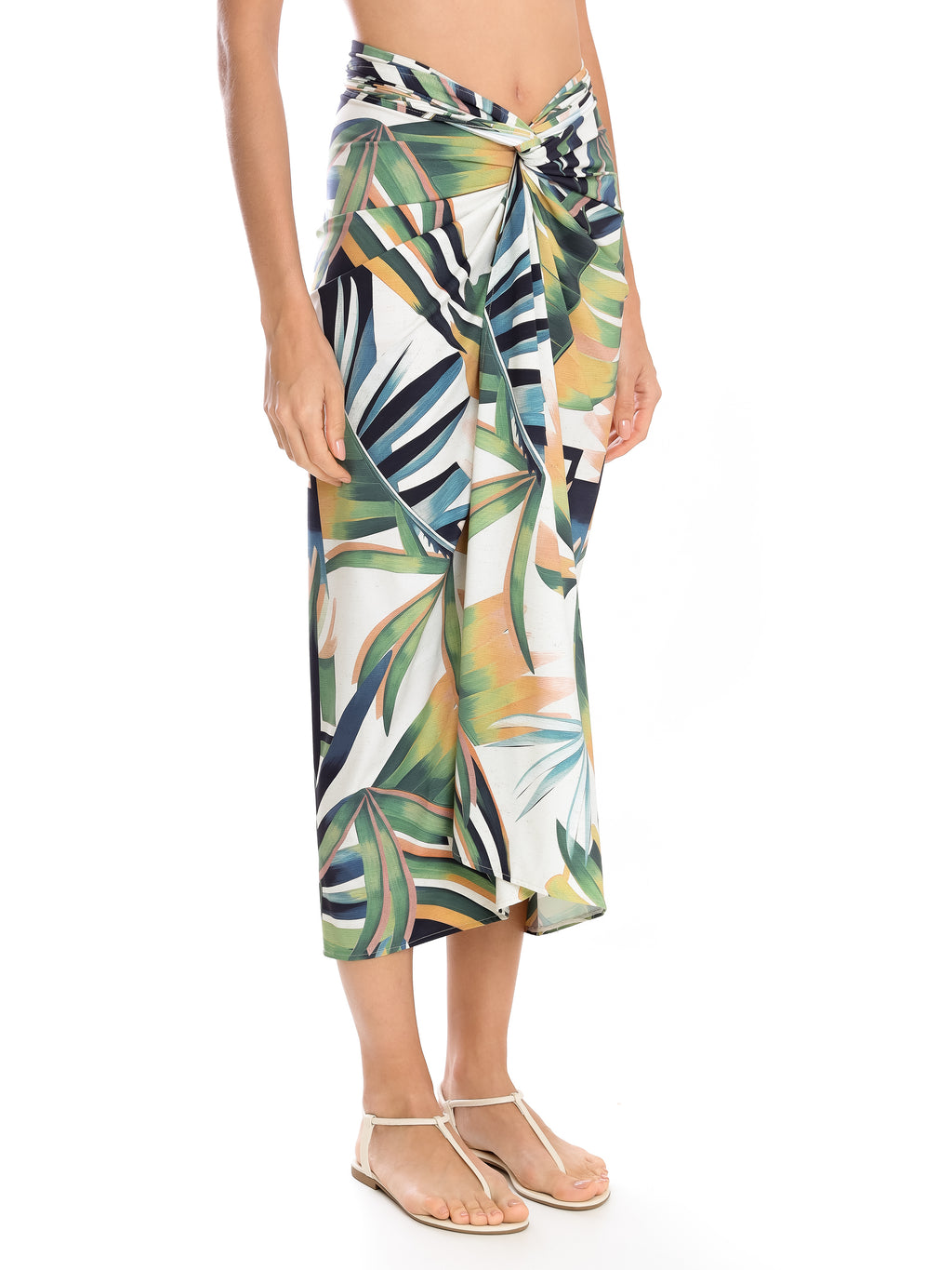 Diana Foliage-Print Skirt Pareo Knotted Cover-Up