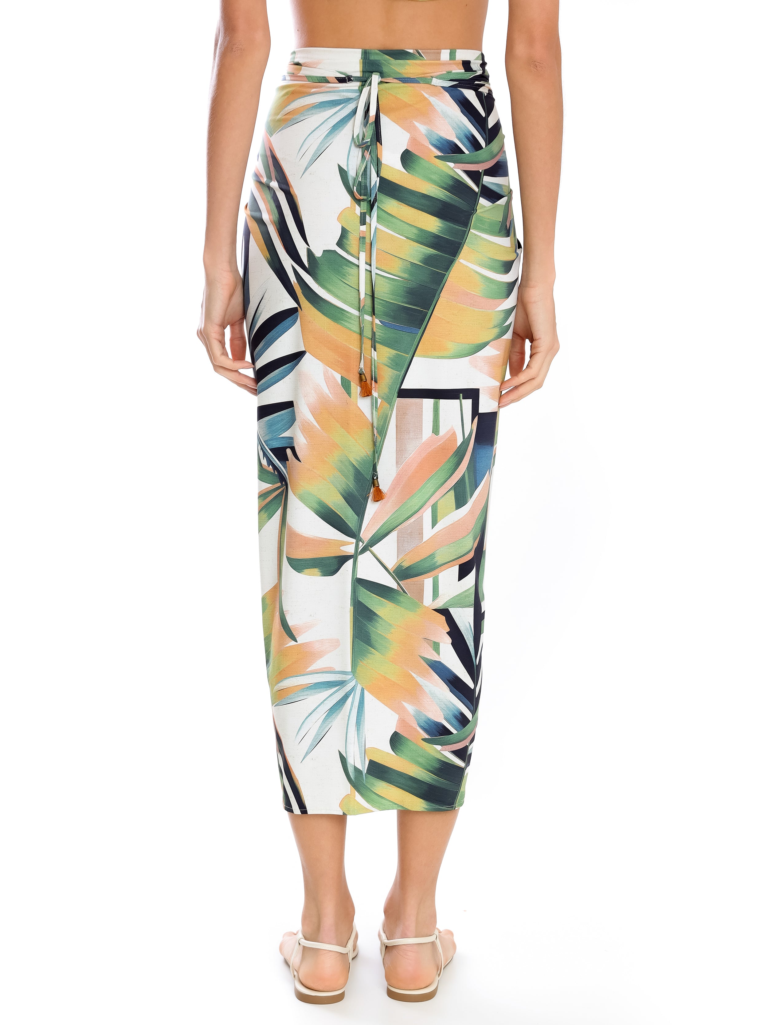 Diana Foliage-Print Skirt Pareo Knotted Cover-Up