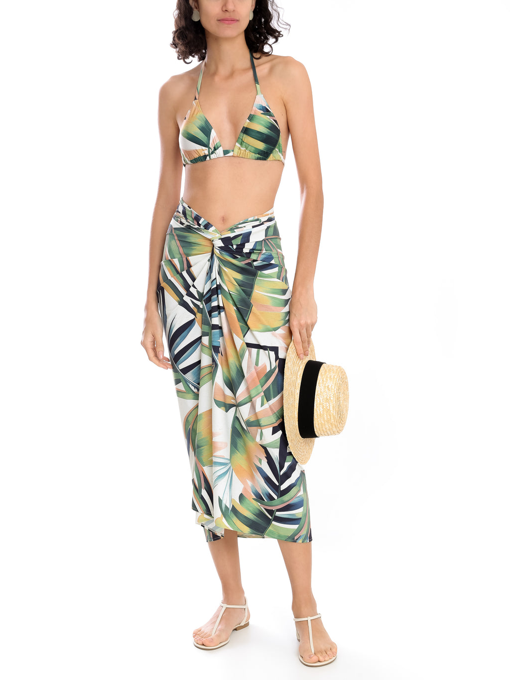 Diana Foliage-Print Skirt Pareo Knotted Cover-Up