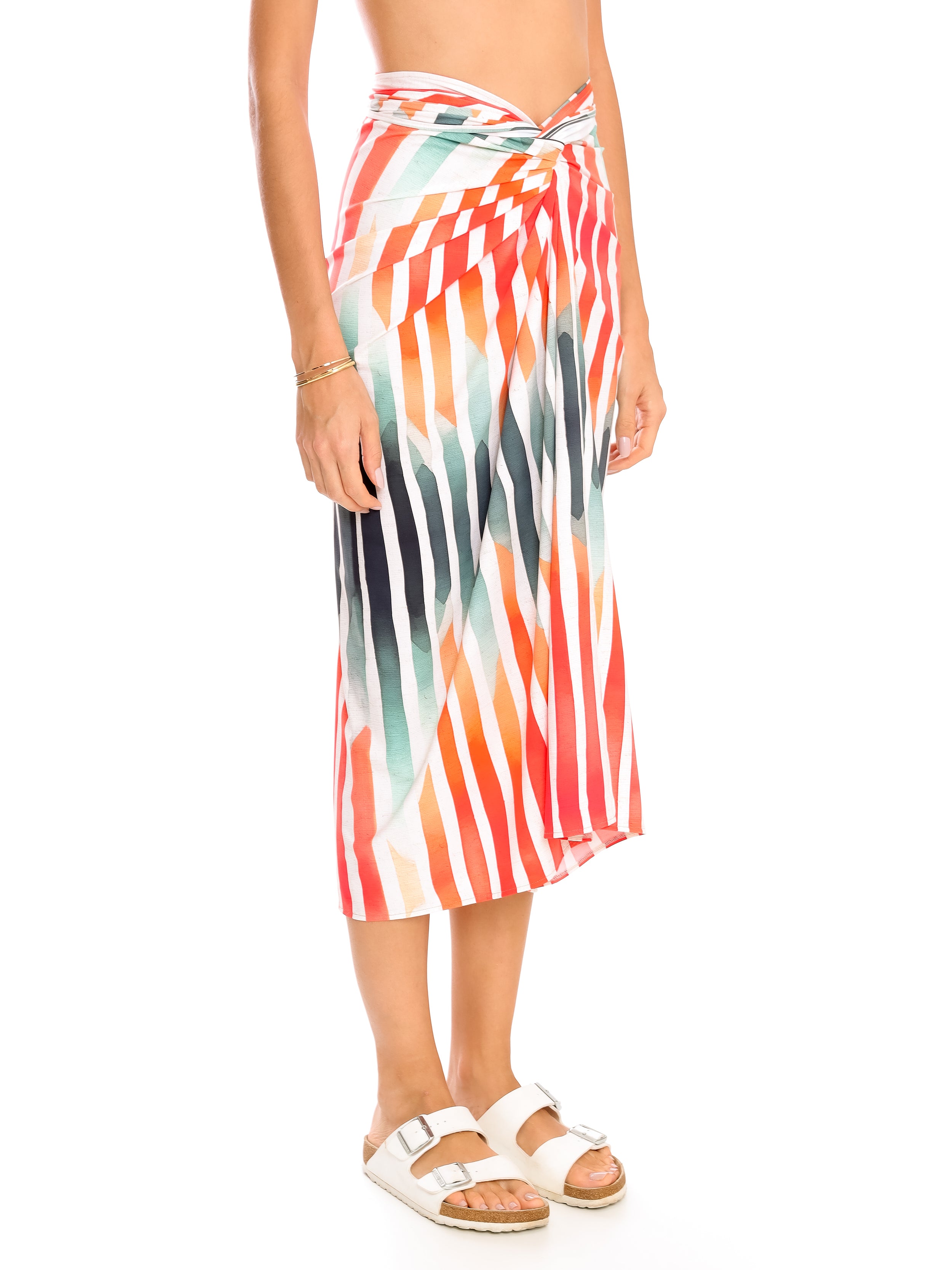 Diana Striped-Print Skirt Pareo Knotted Cover-Up