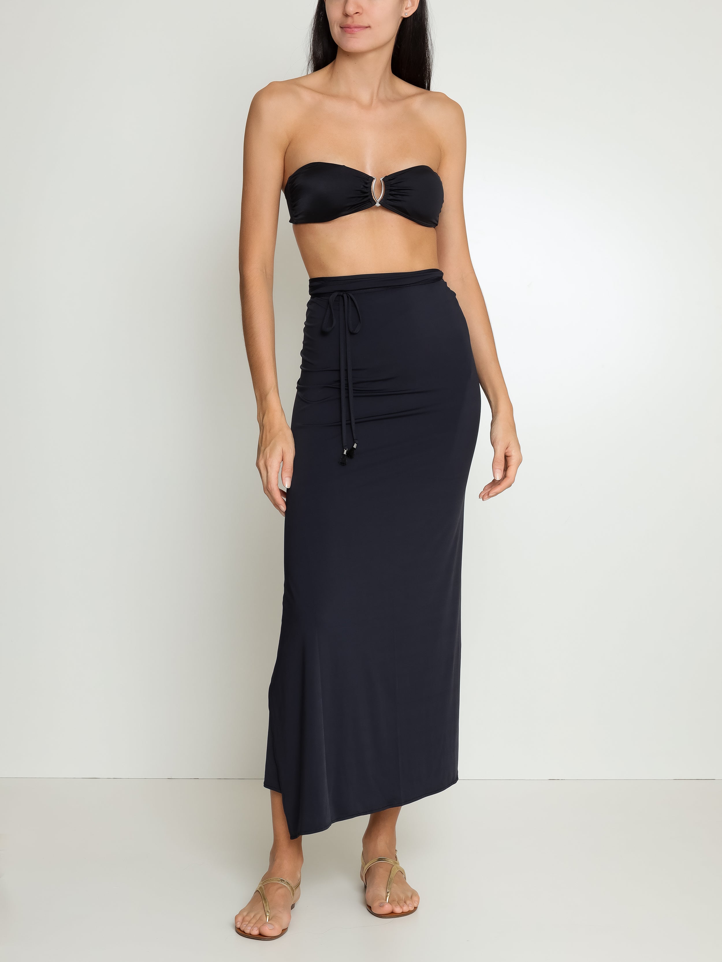 Diana Black Plain Skirt Pareo Knotted Cover-Up