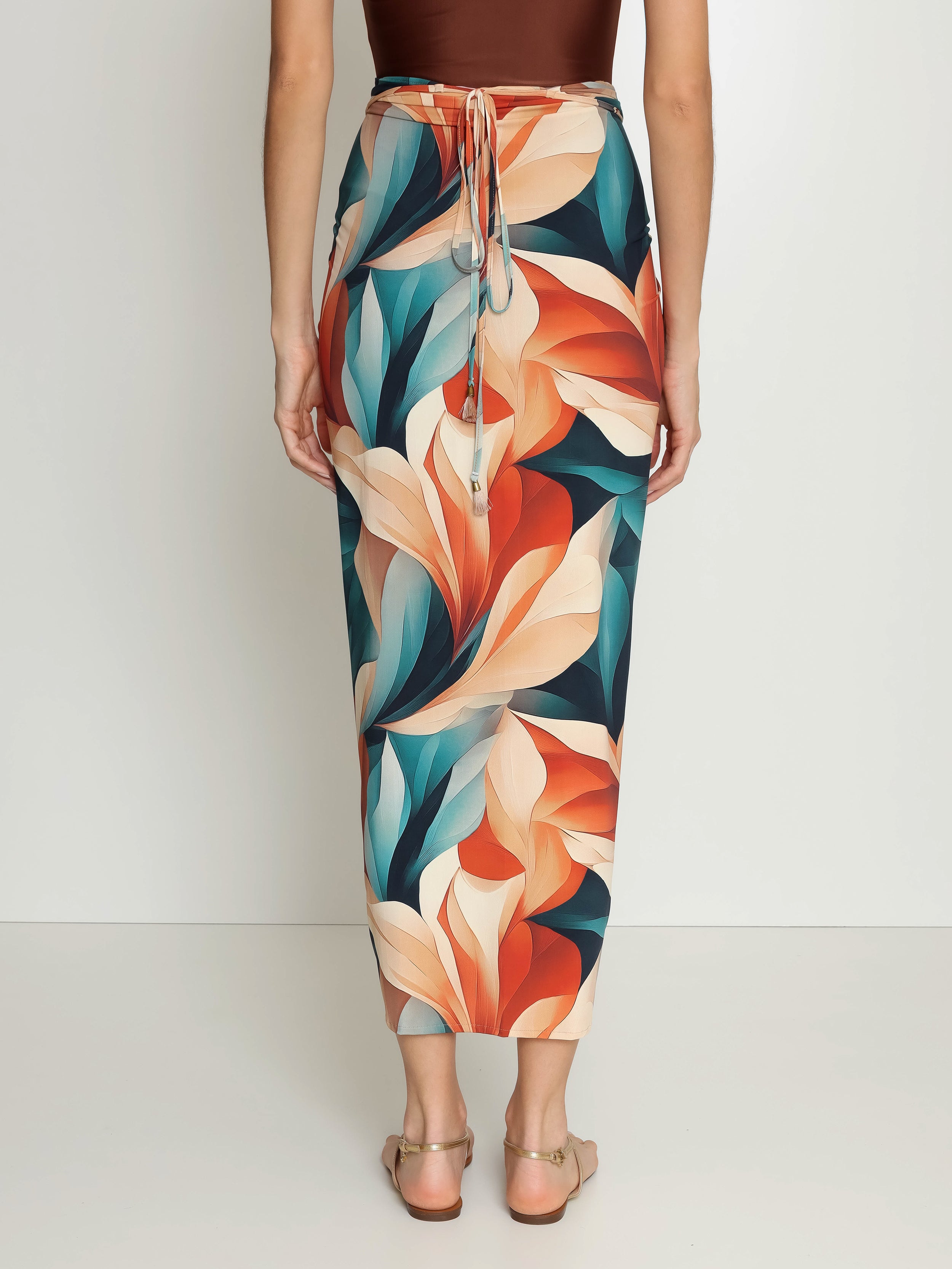 Diana Foliage-Print Skirt Pareo Knotted Cover-Up