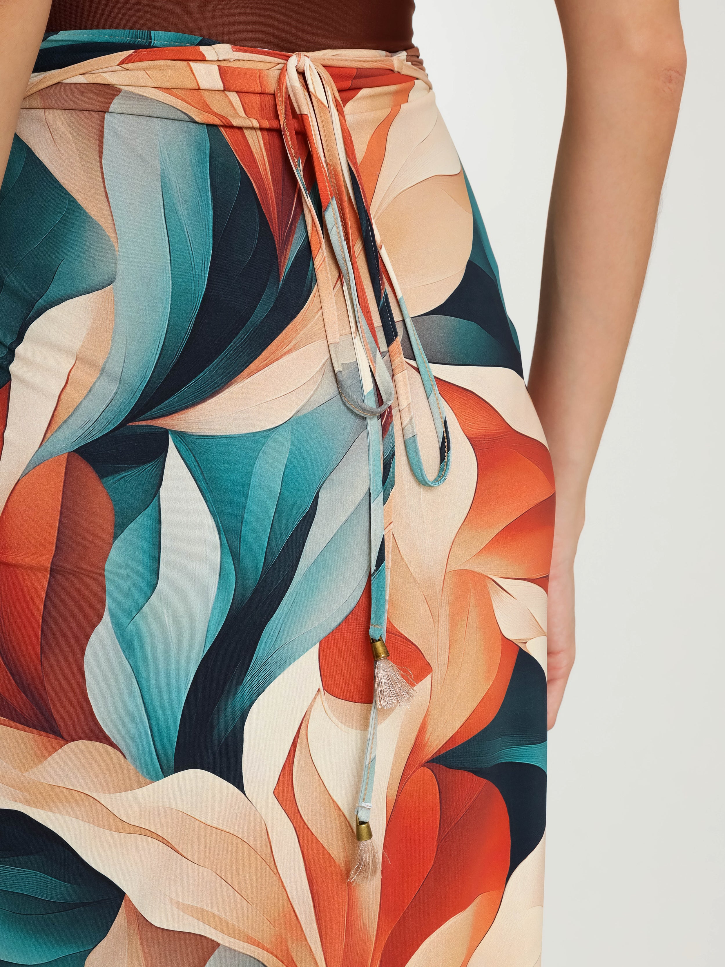 Diana Foliage-Print Skirt Pareo Knotted Cover-Up