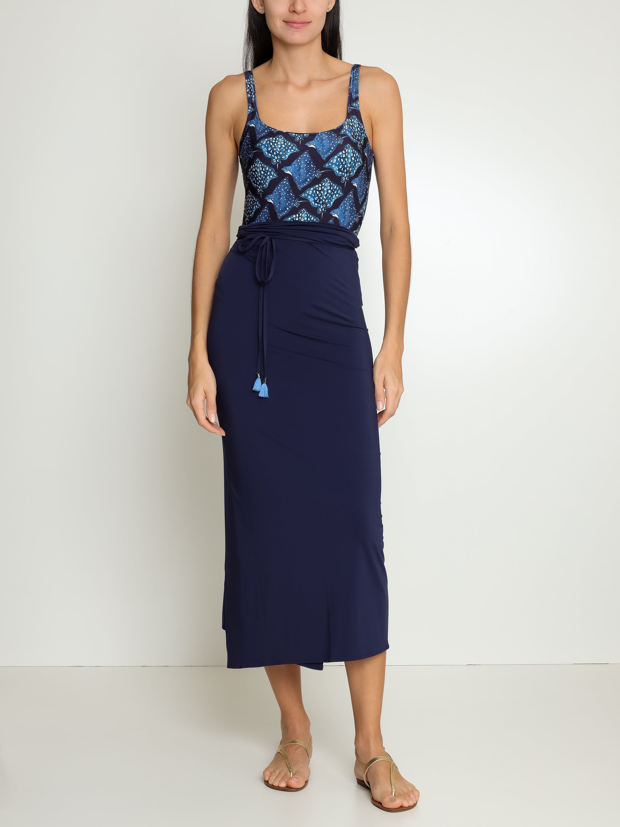 Diana Blue Plain Skirt Pareo Knotted Cover-Up