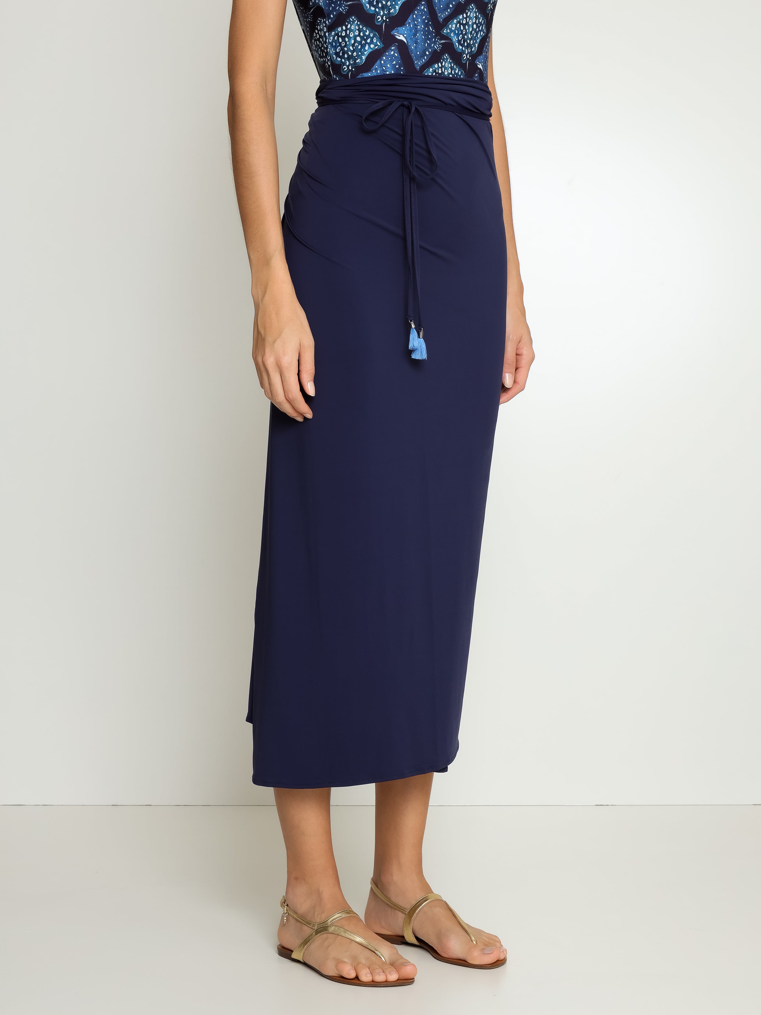 Diana Blue Plain Skirt Pareo Knotted Cover-Up