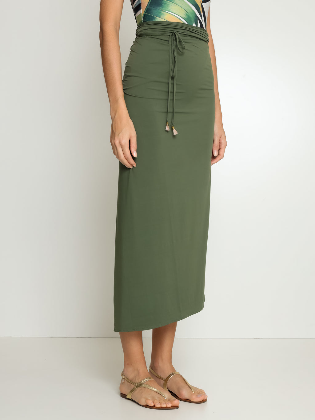 Diana Green Plain Skirt Pareo Knotted Cover-Up