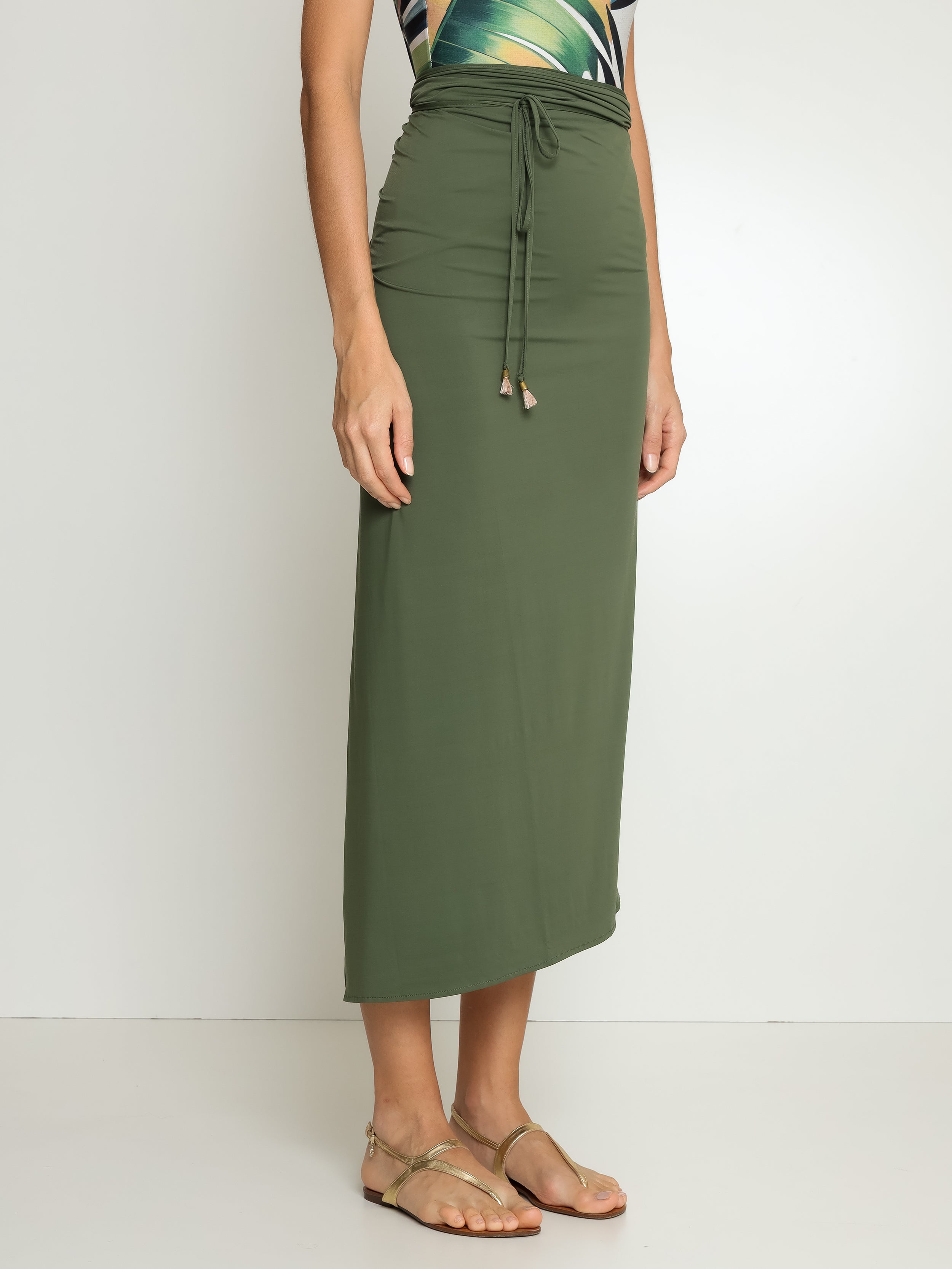 Diana Green Plain Skirt Pareo Knotted Cover-Up