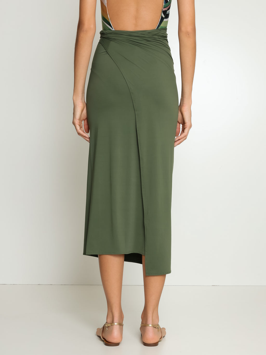 Diana Green Plain Skirt Pareo Knotted Cover-Up