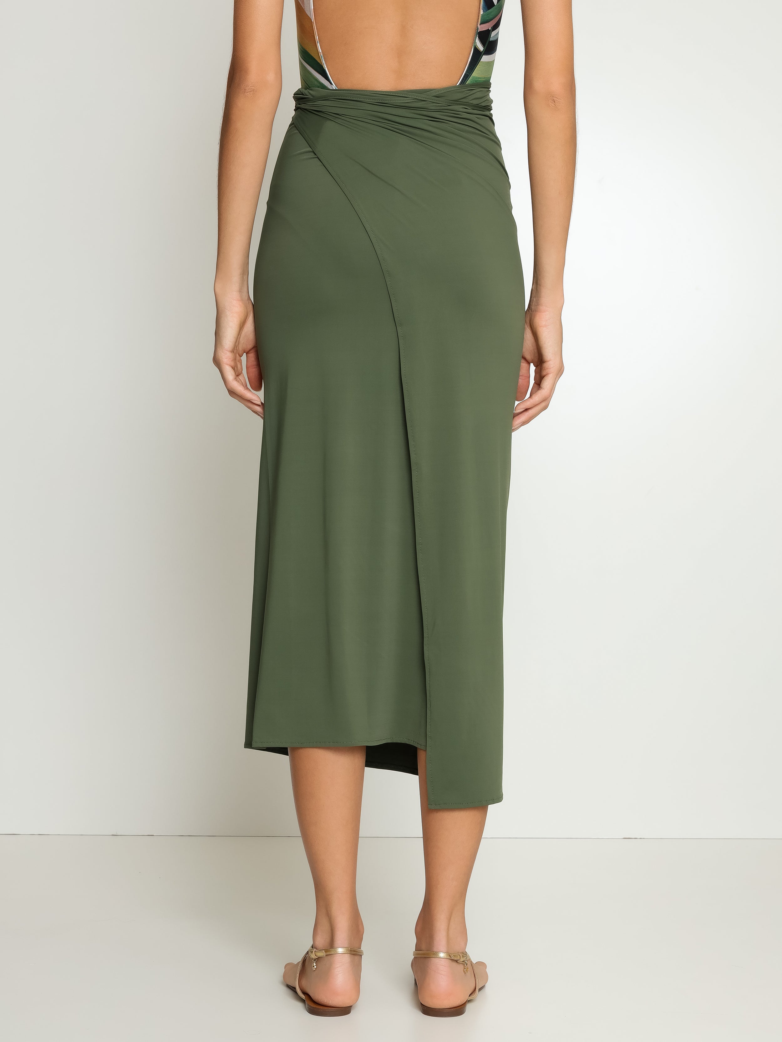 Diana Green Plain Skirt Pareo Knotted Cover-Up