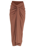 Diana Brown Plain Skirt Pareo Knotted Cover-Up