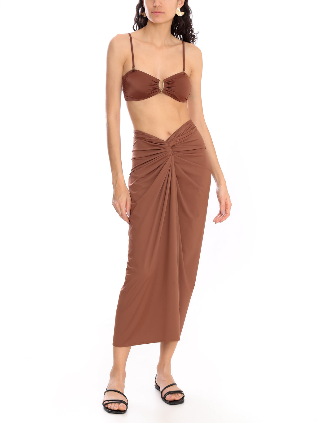 Diana Brown Plain Skirt Pareo Knotted Cover-Up