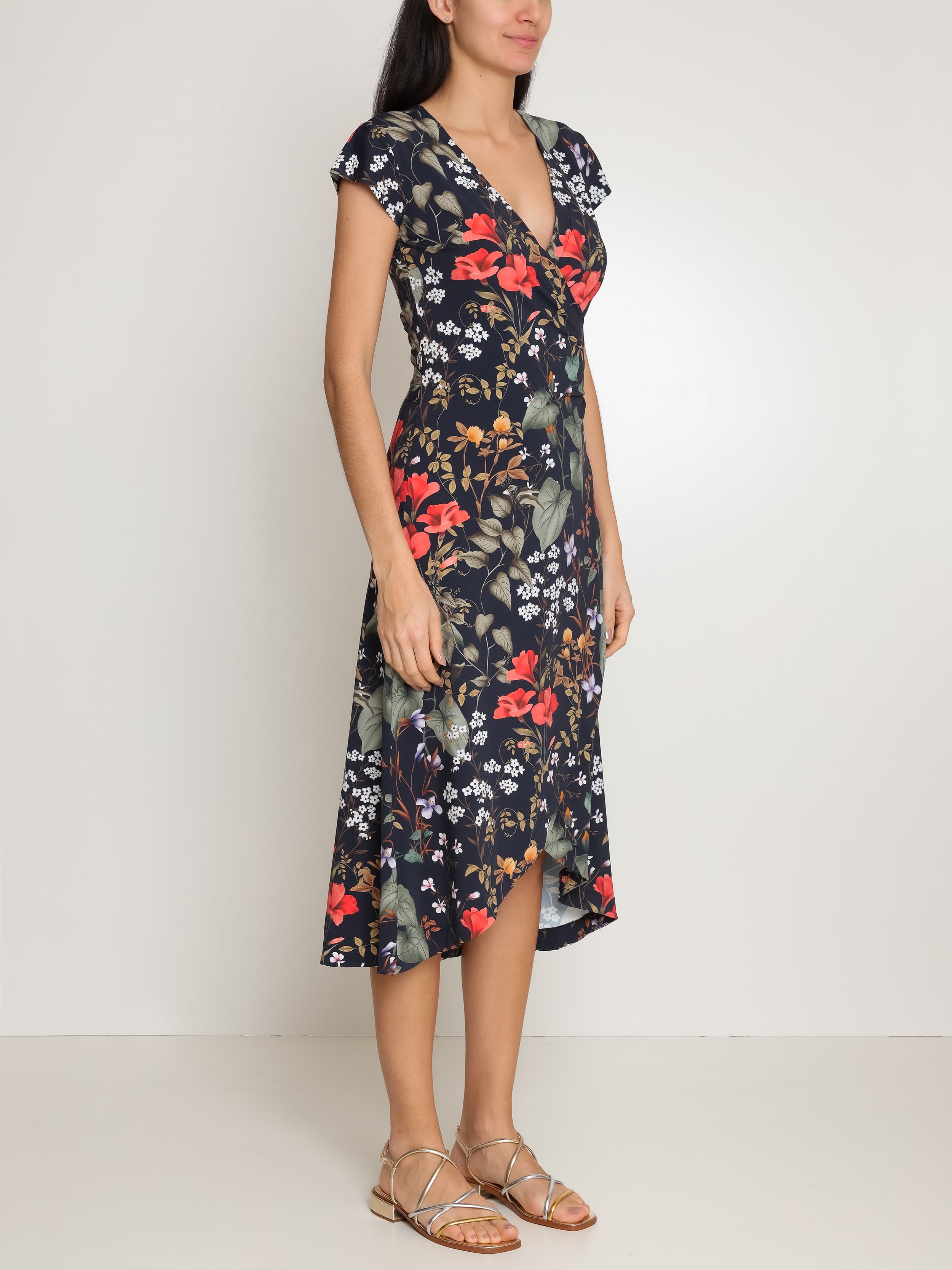 Falcao Floral-Print V-Neck Midi  Dress Orvalho