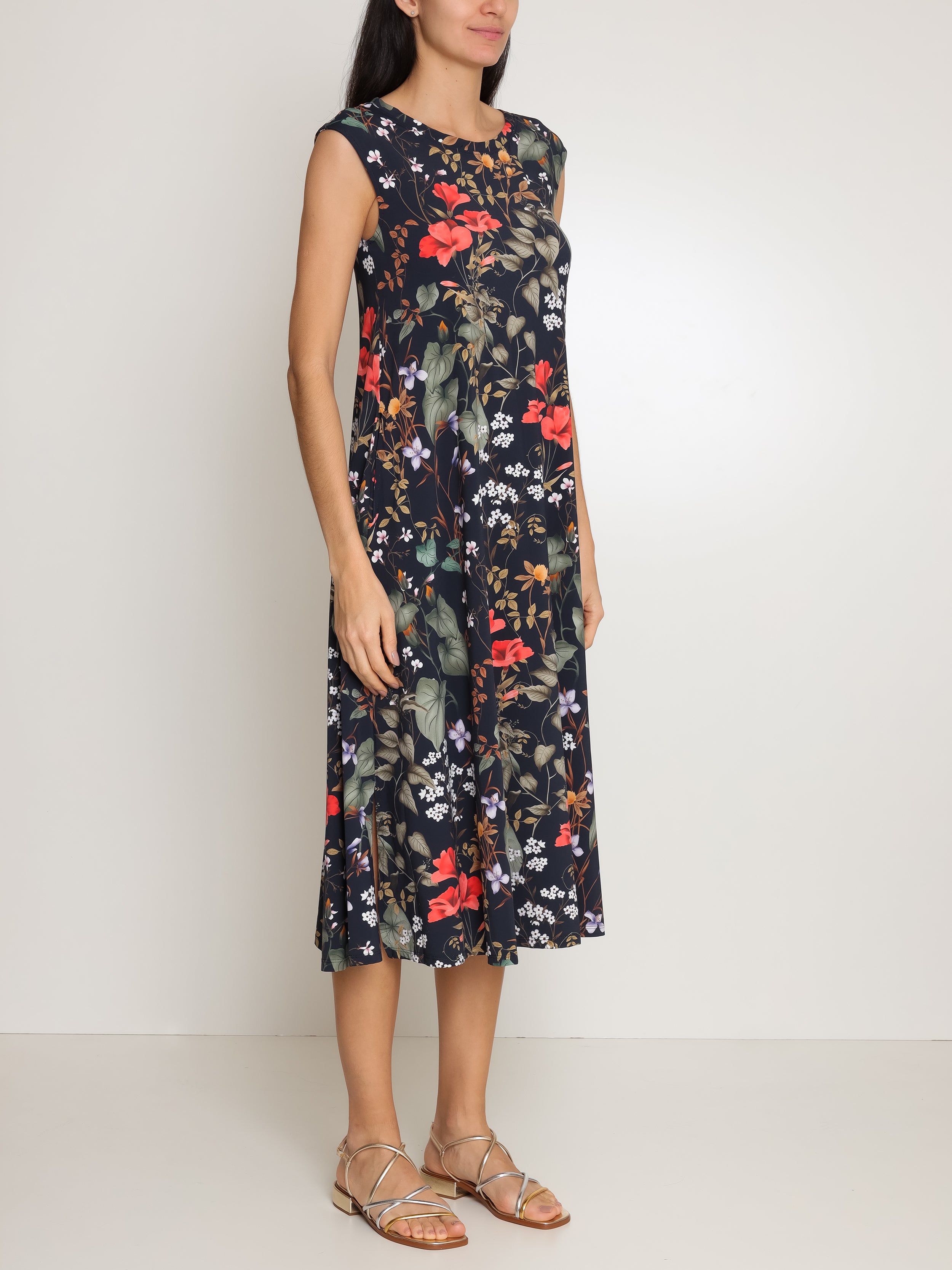 Tiê Floral-Print A-Line Silhouette Side-Seam Pockets Midi Dress Orvalho