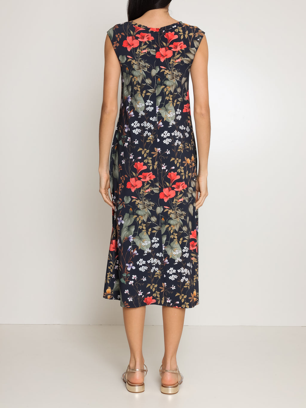 Tiê Floral-Print A-Line Silhouette Side-Seam Pockets Midi Dress Orvalho