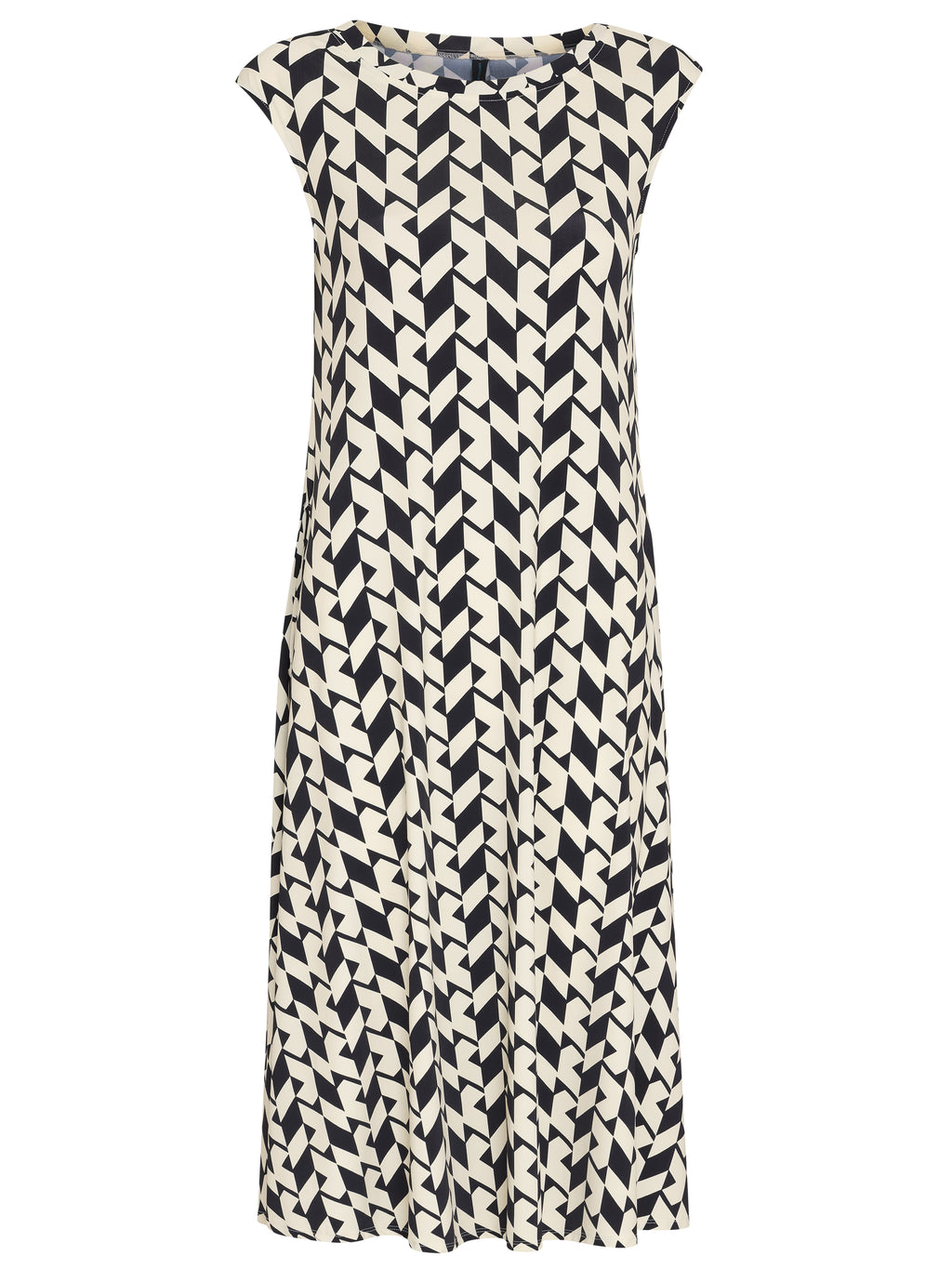 Tiê Geometric-Print A-Line Silhouette Side-Seam Pockets Midi Dress Zaya
