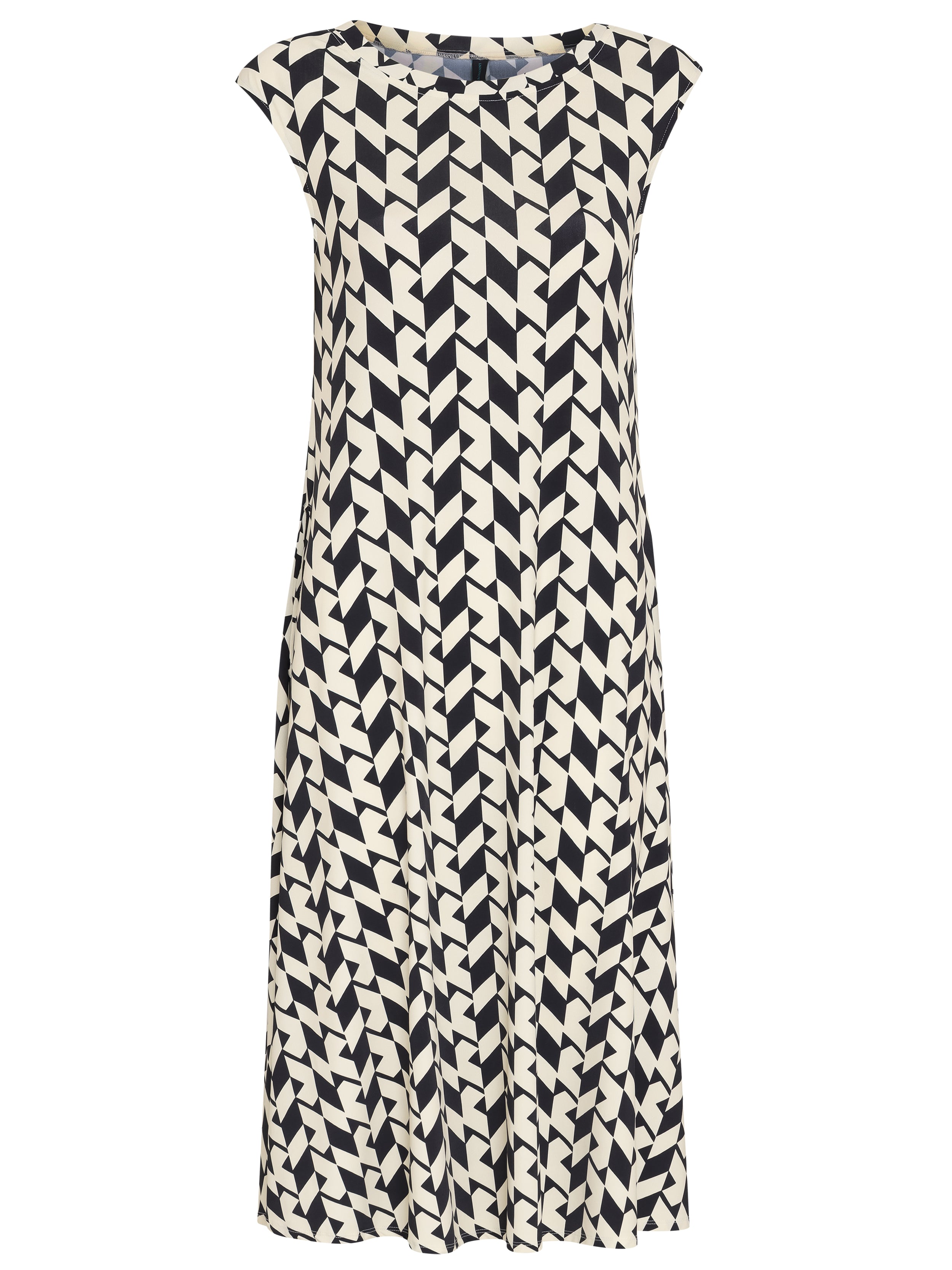 Tiê Geometric-Print A-Line Silhouette Side-Seam Pockets Midi Dress Zaya