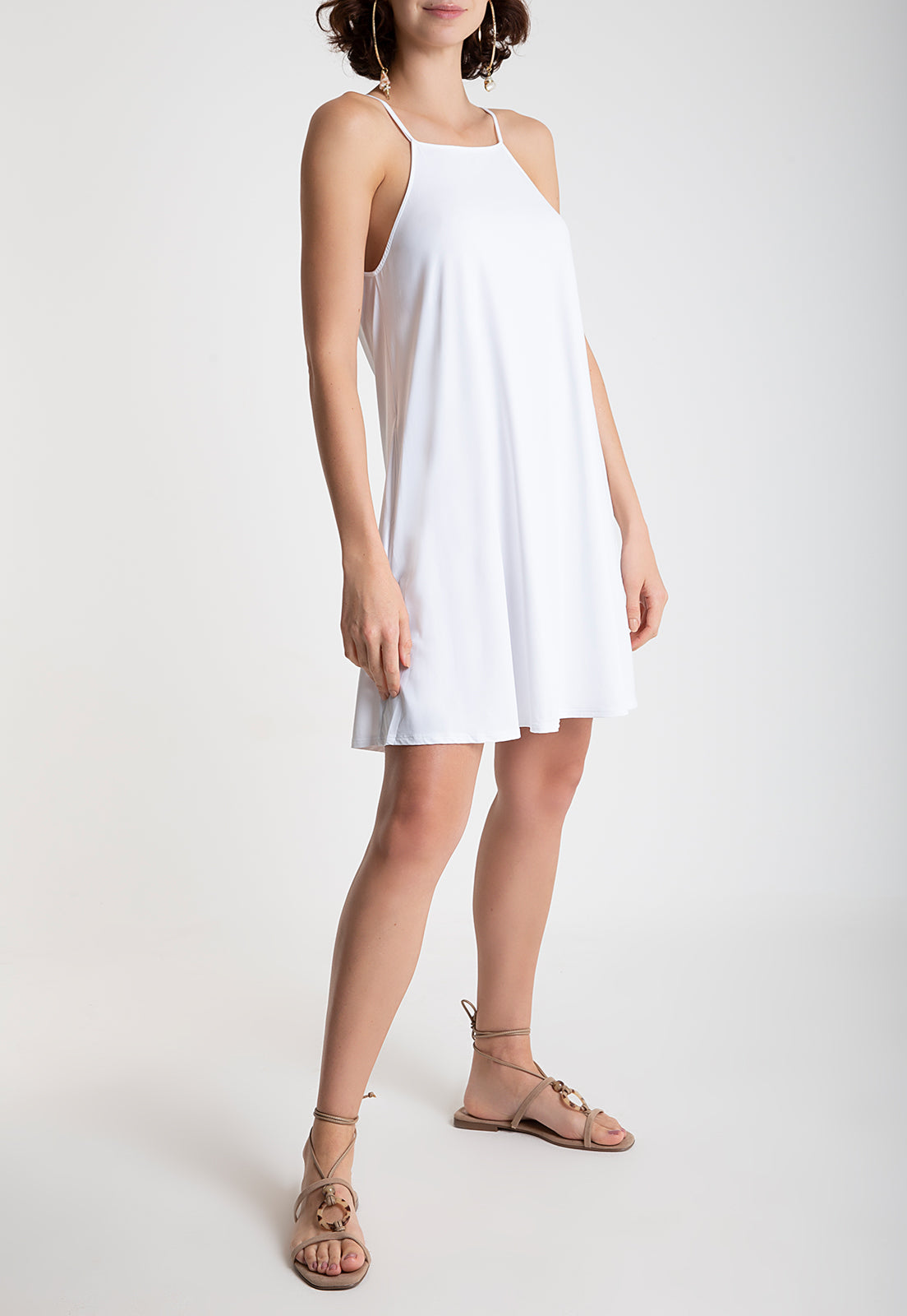 Isis White Plain Sleeveless Short Shift Dress