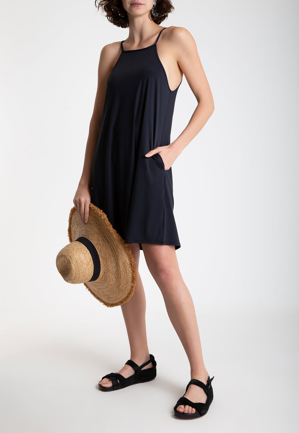 Isis Black Plain Sleeveless Short Shift Dress
